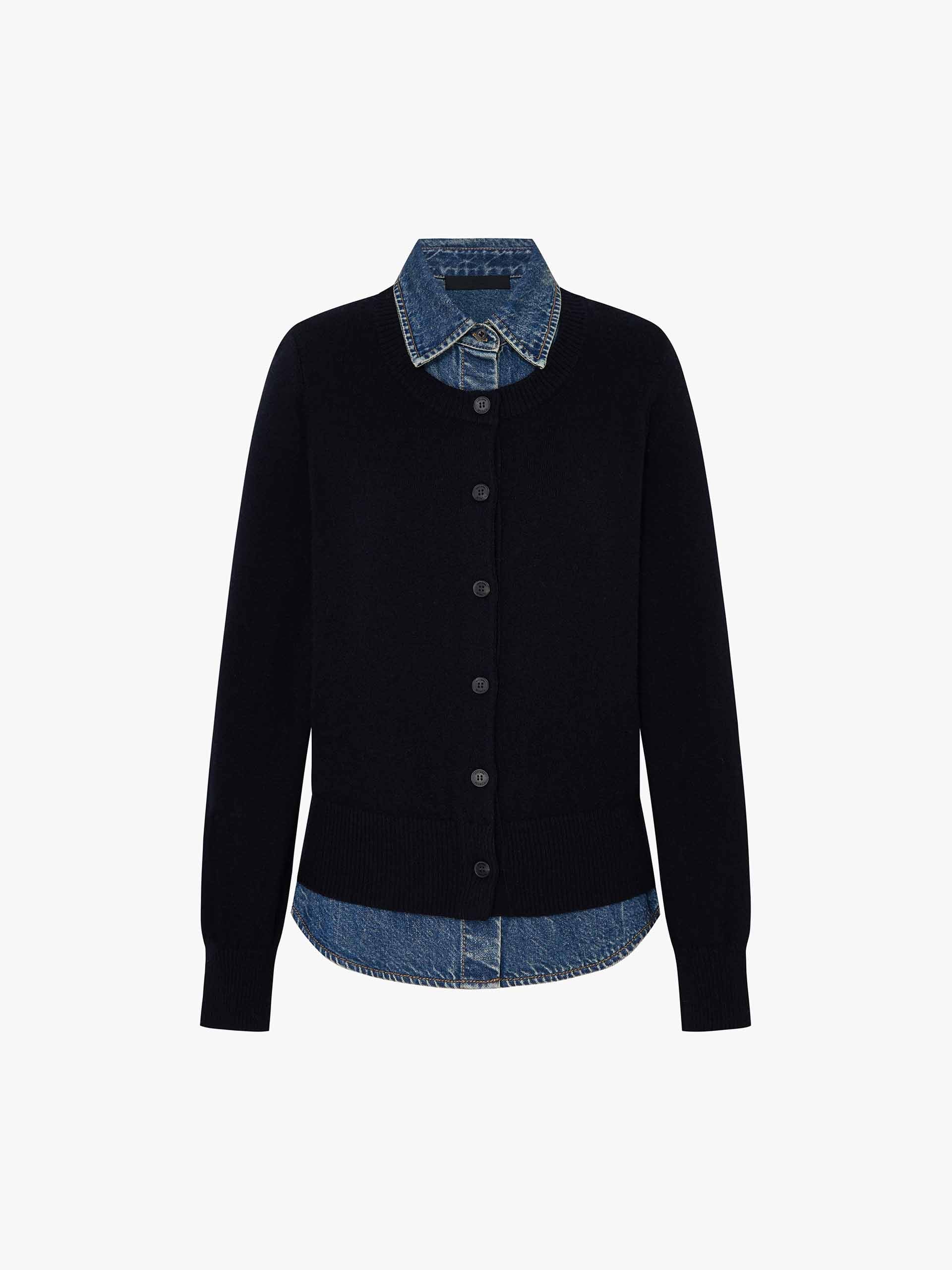 Paneled Denim Wool Cardigan