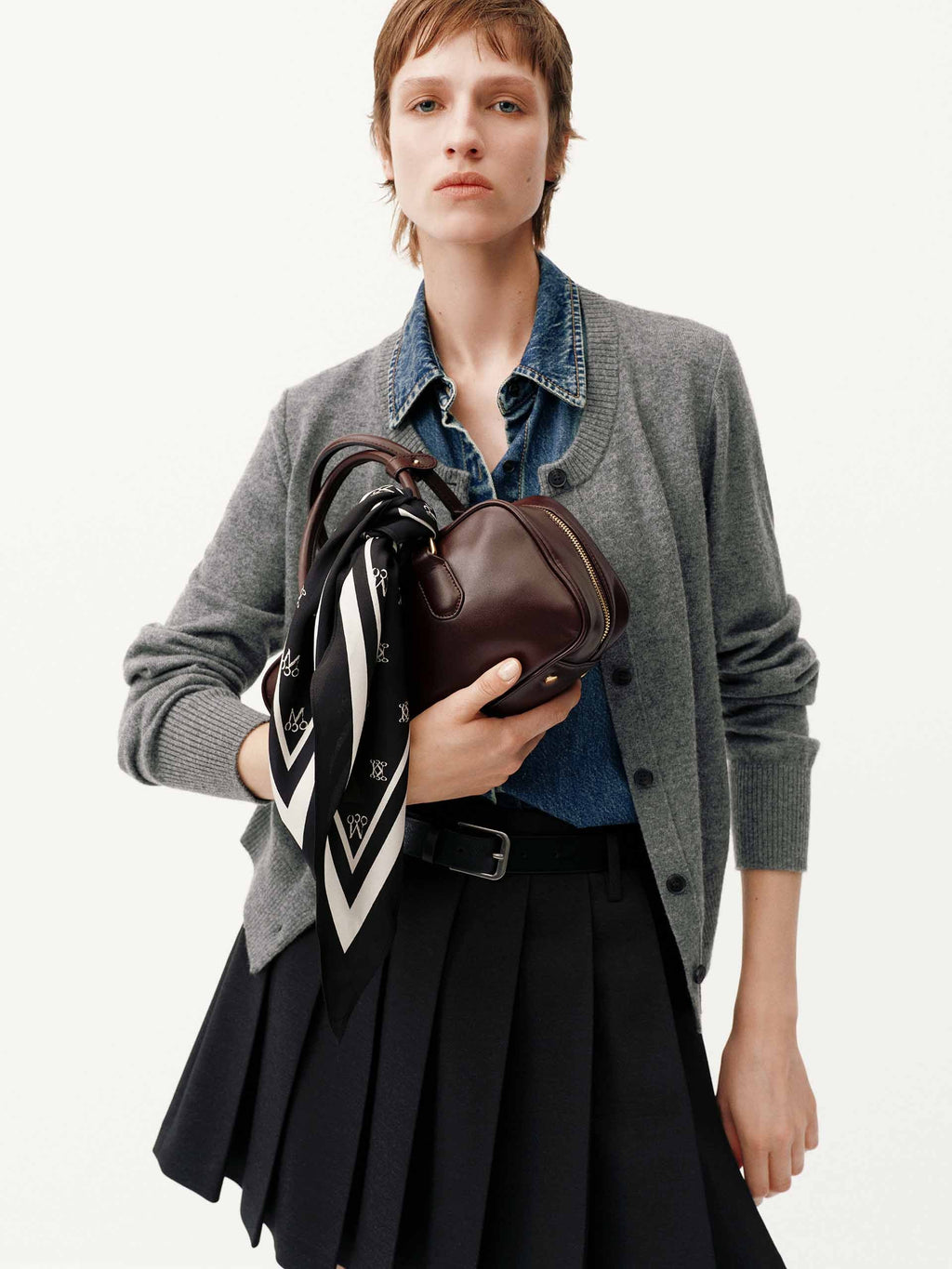 Paneled Denim Wool Cardigan