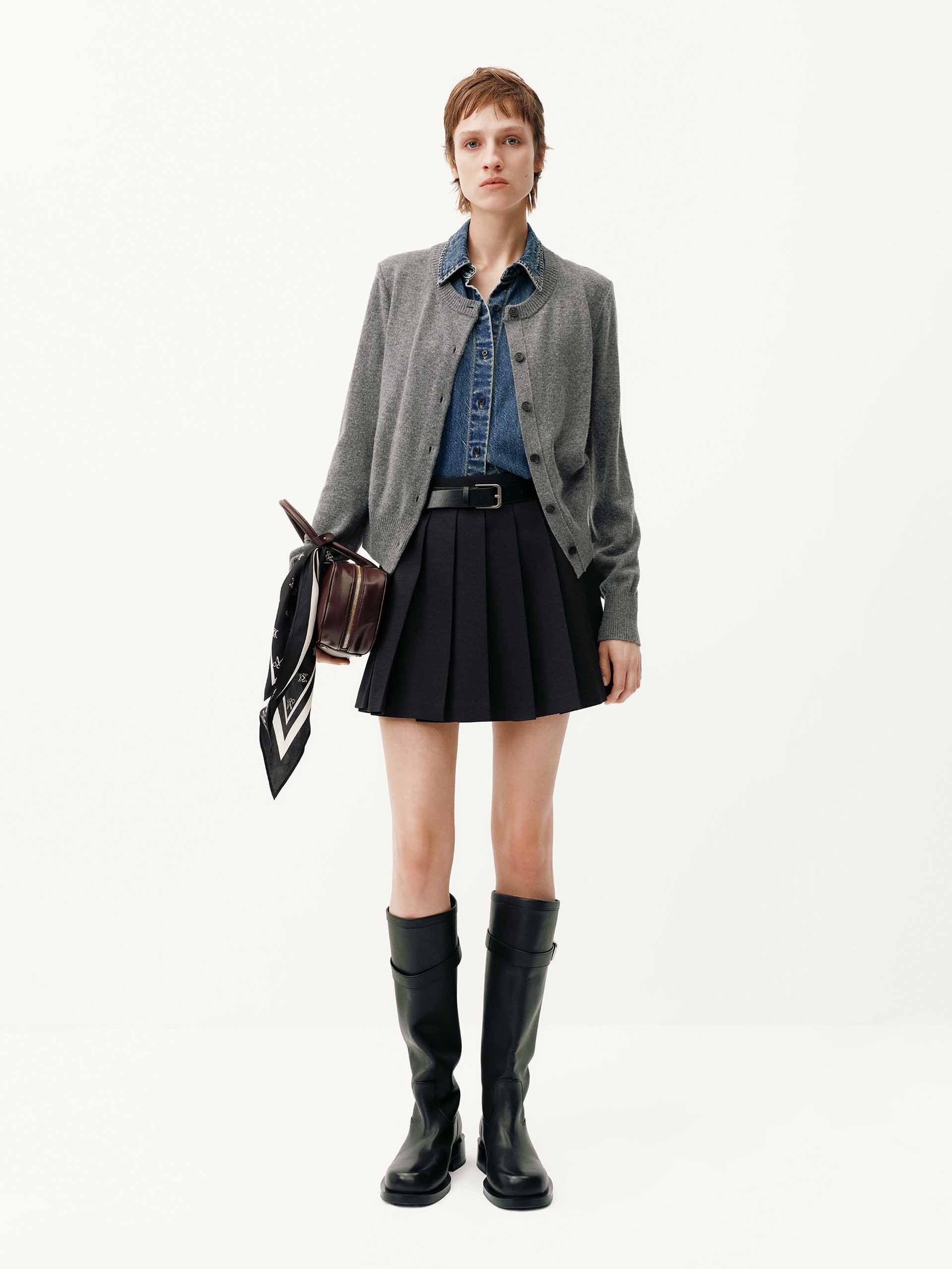 Paneled Denim Wool Cardigan