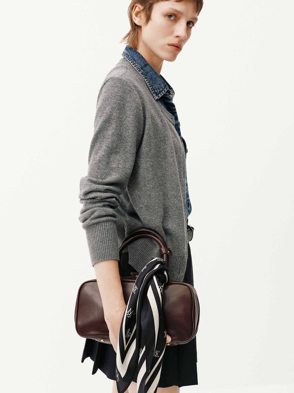 Paneled Denim Wool Cardigan