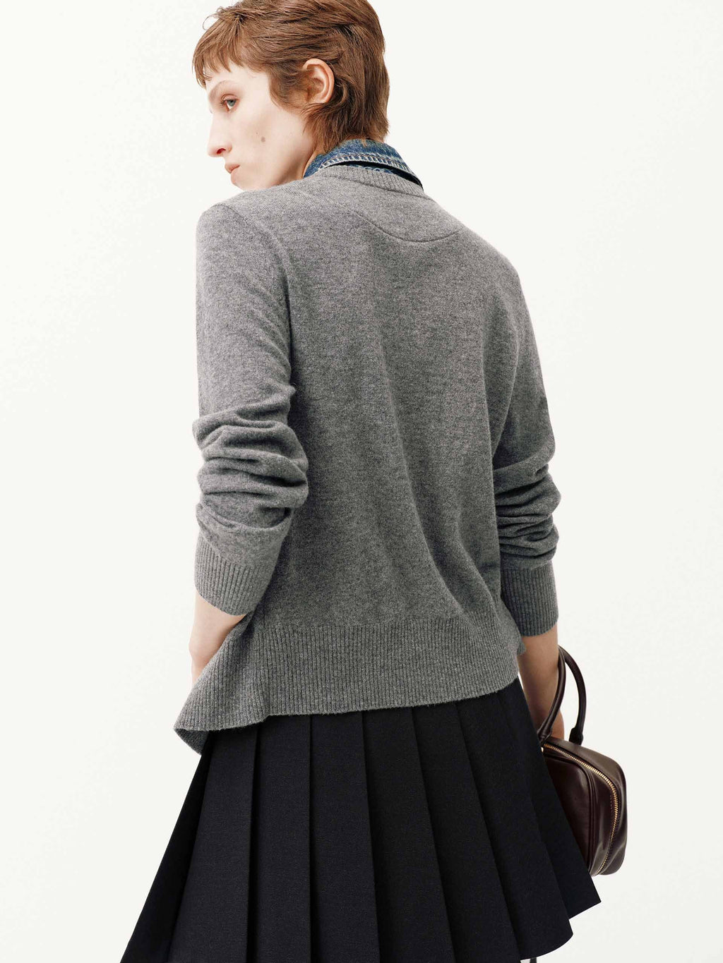 Paneled Denim Wool Cardigan