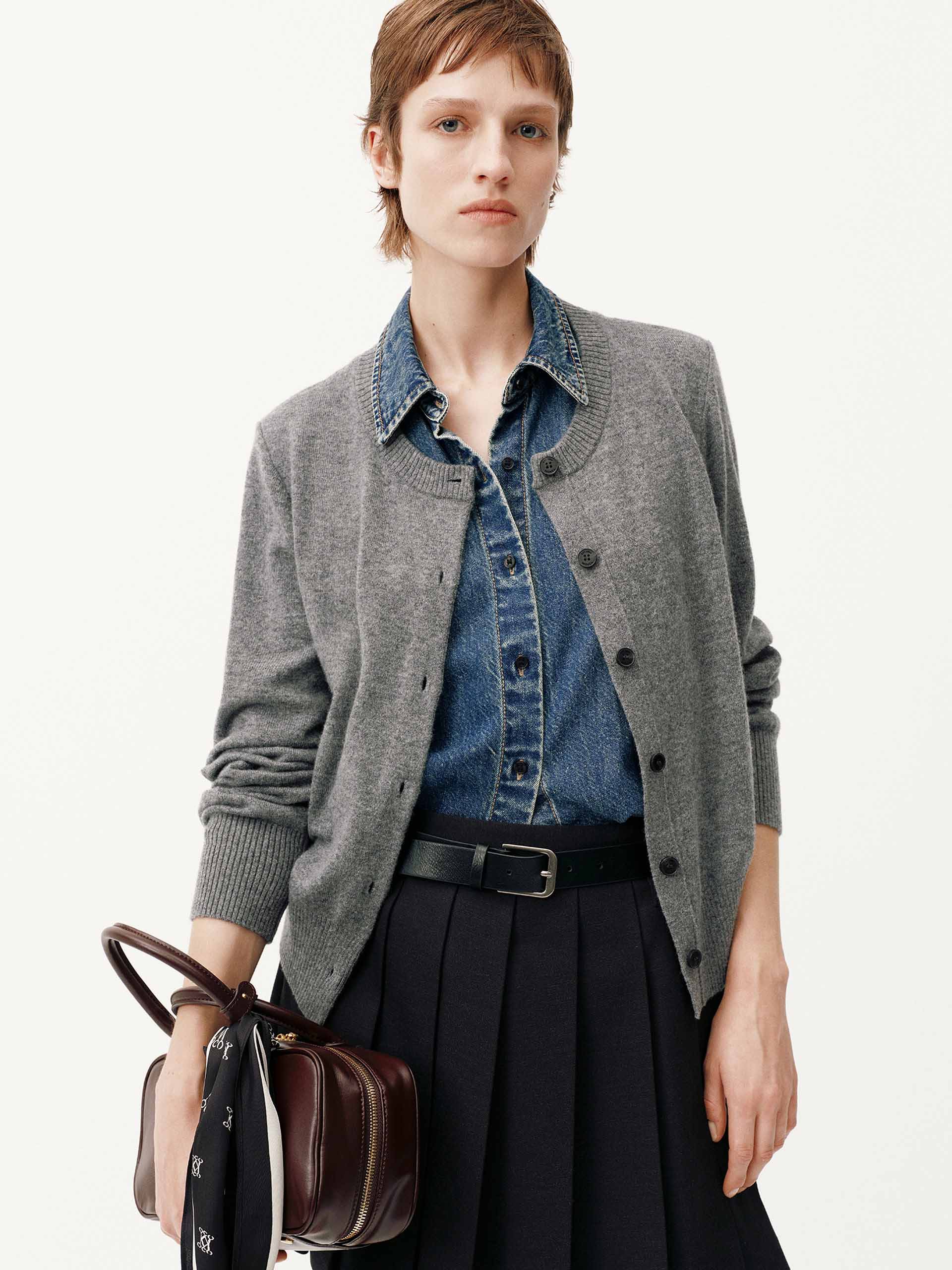 Paneled Denim Wool Cardigan