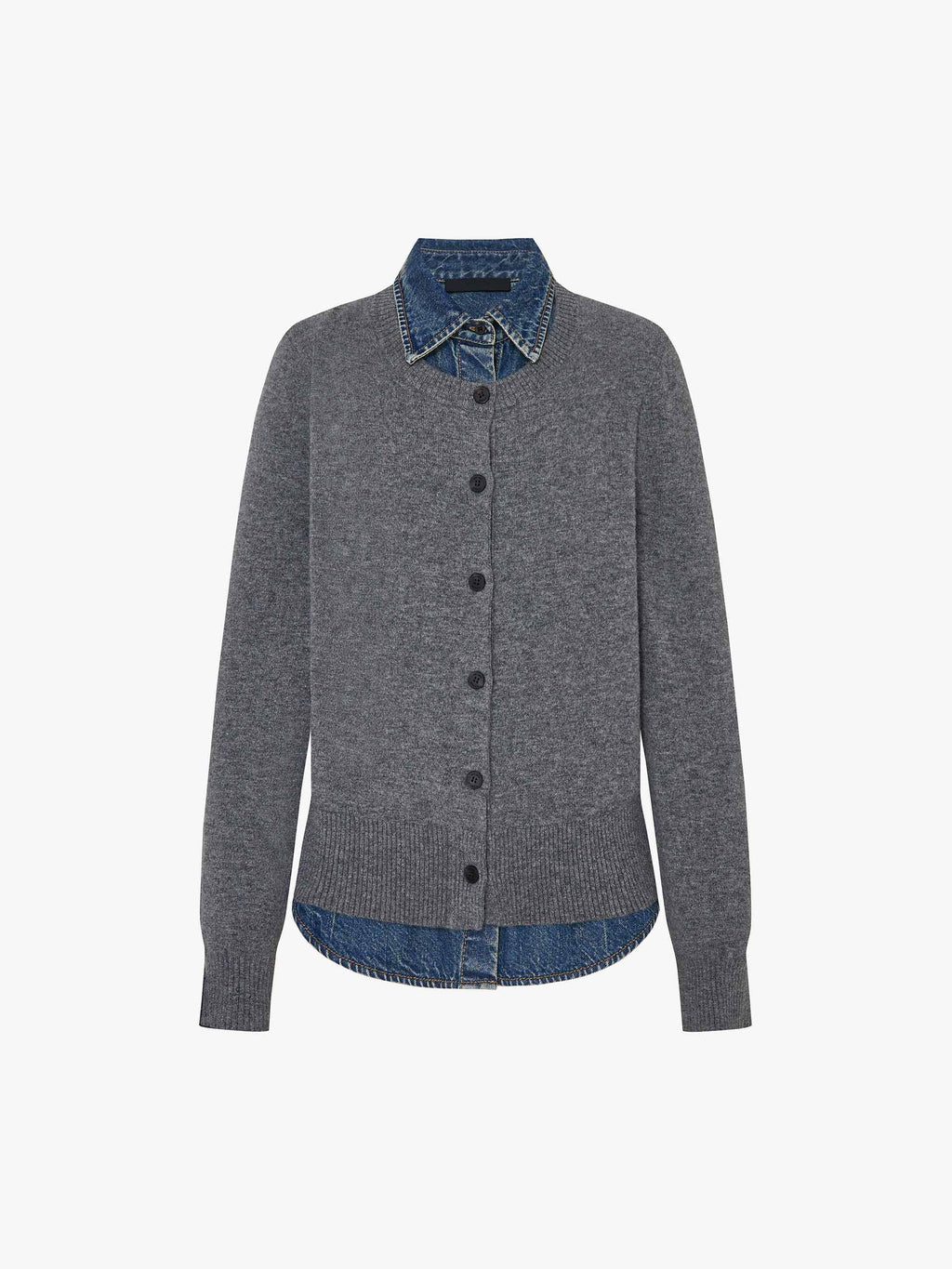 Paneled Denim Wool Cardigan