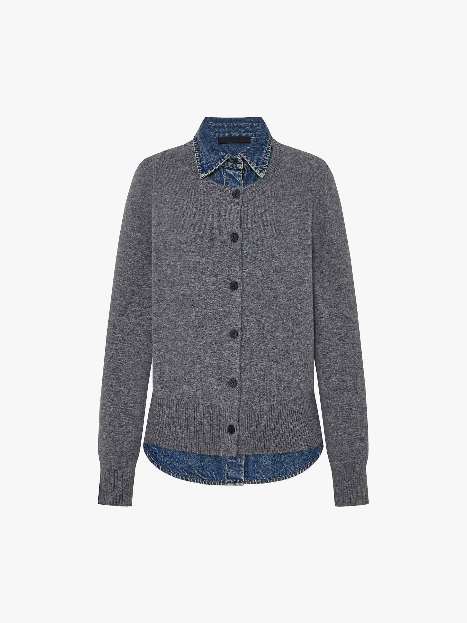 Paneled Denim Wool Cardigan