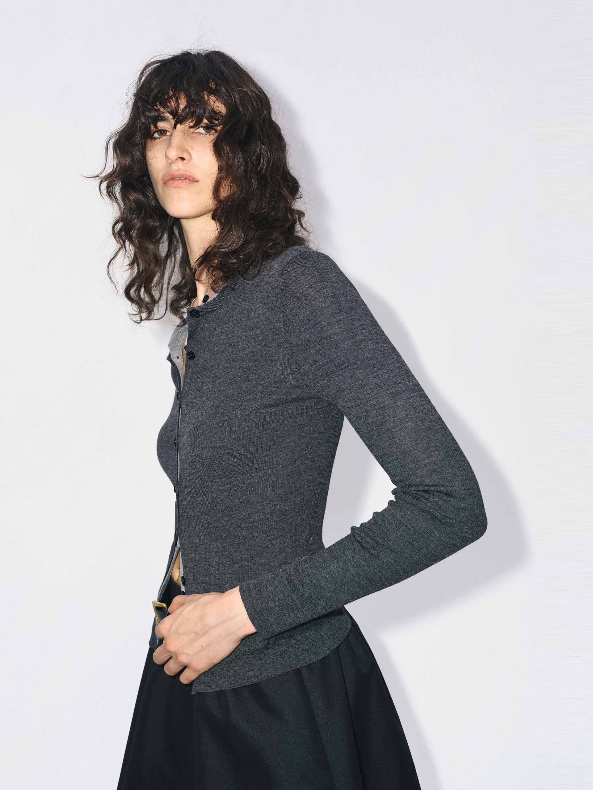 Fitted Layered Wool Cardigan