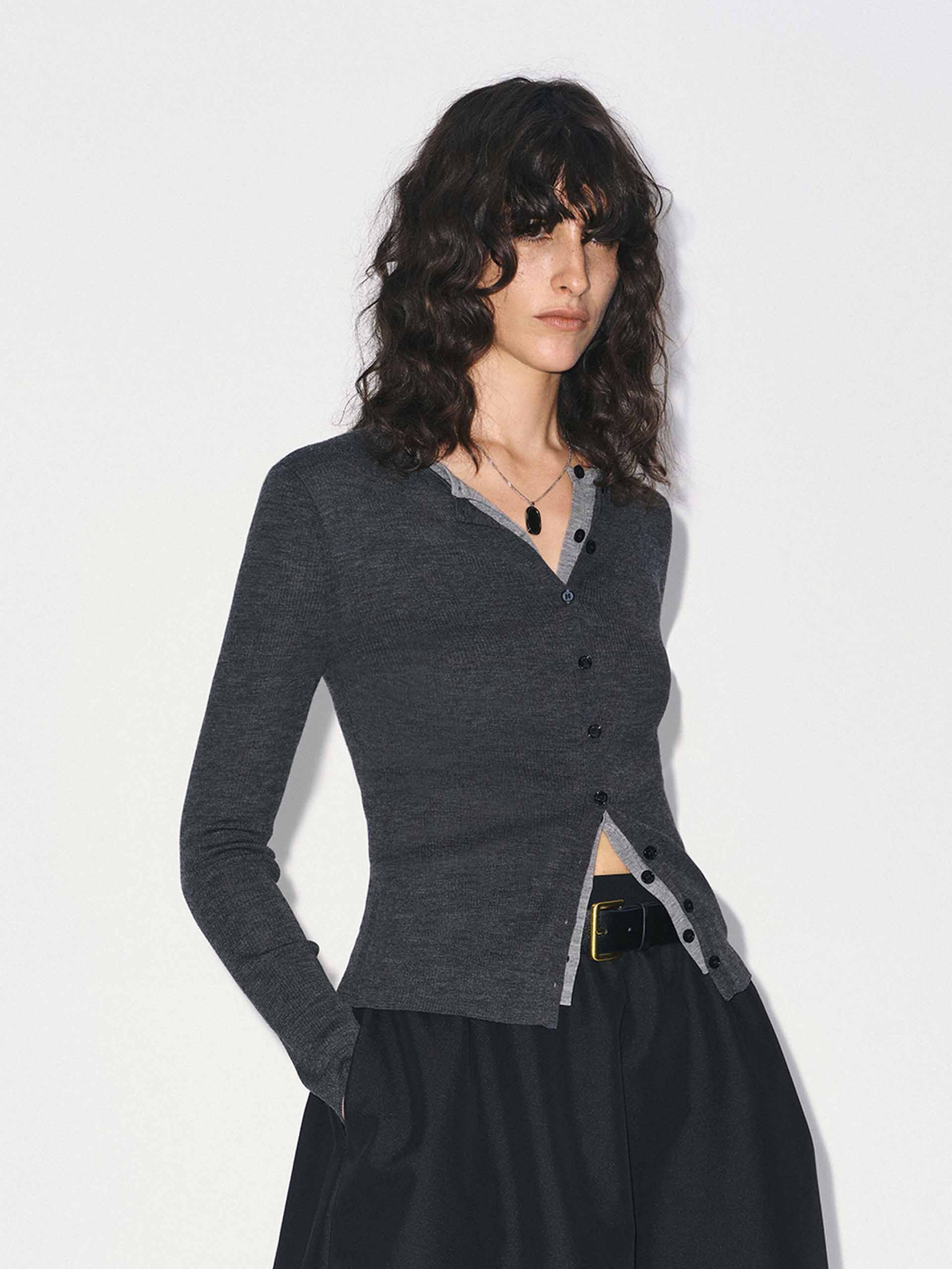 Fitted Layered Wool Cardigan