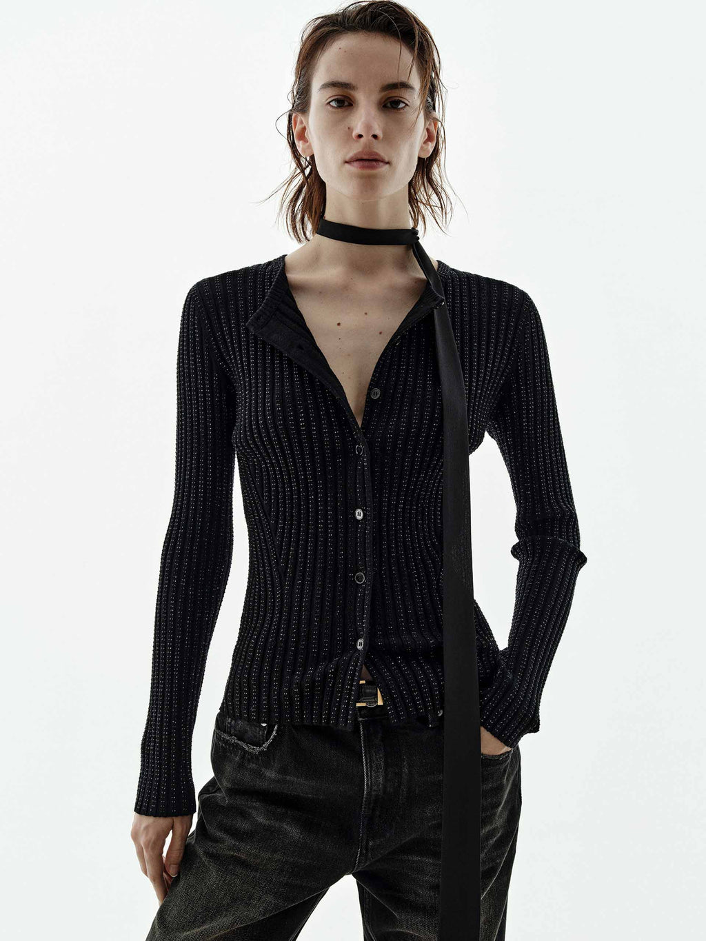 Hotfix Rhinestone Fitted Cardigan