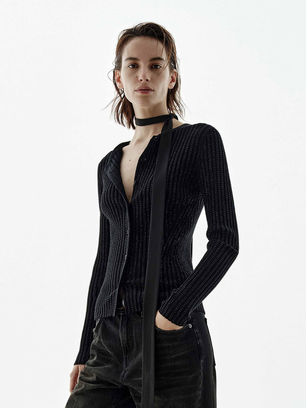 Hotfix Rhinestone Fitted Cardigan