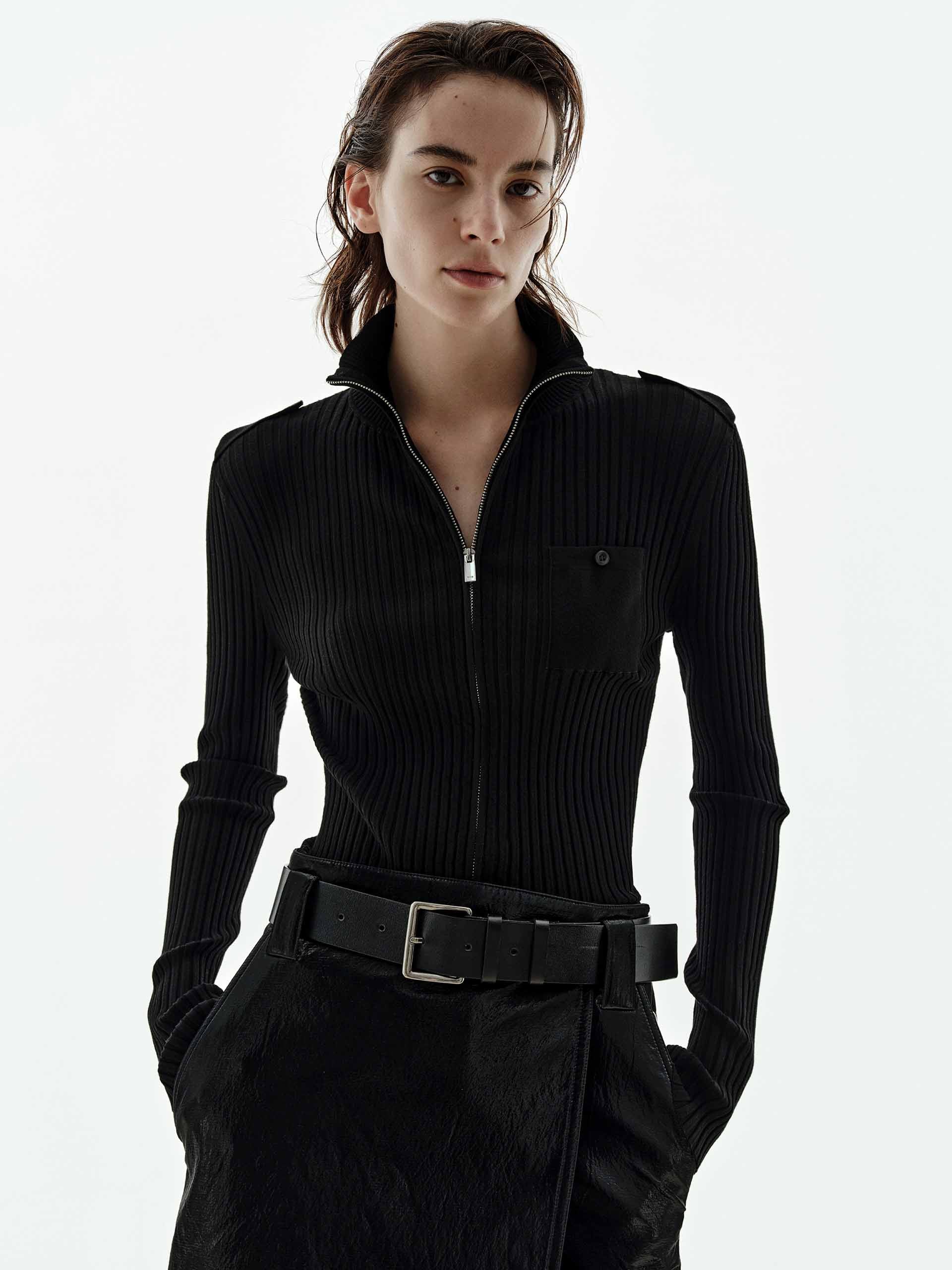 Zip Close Ribbed Cardigan