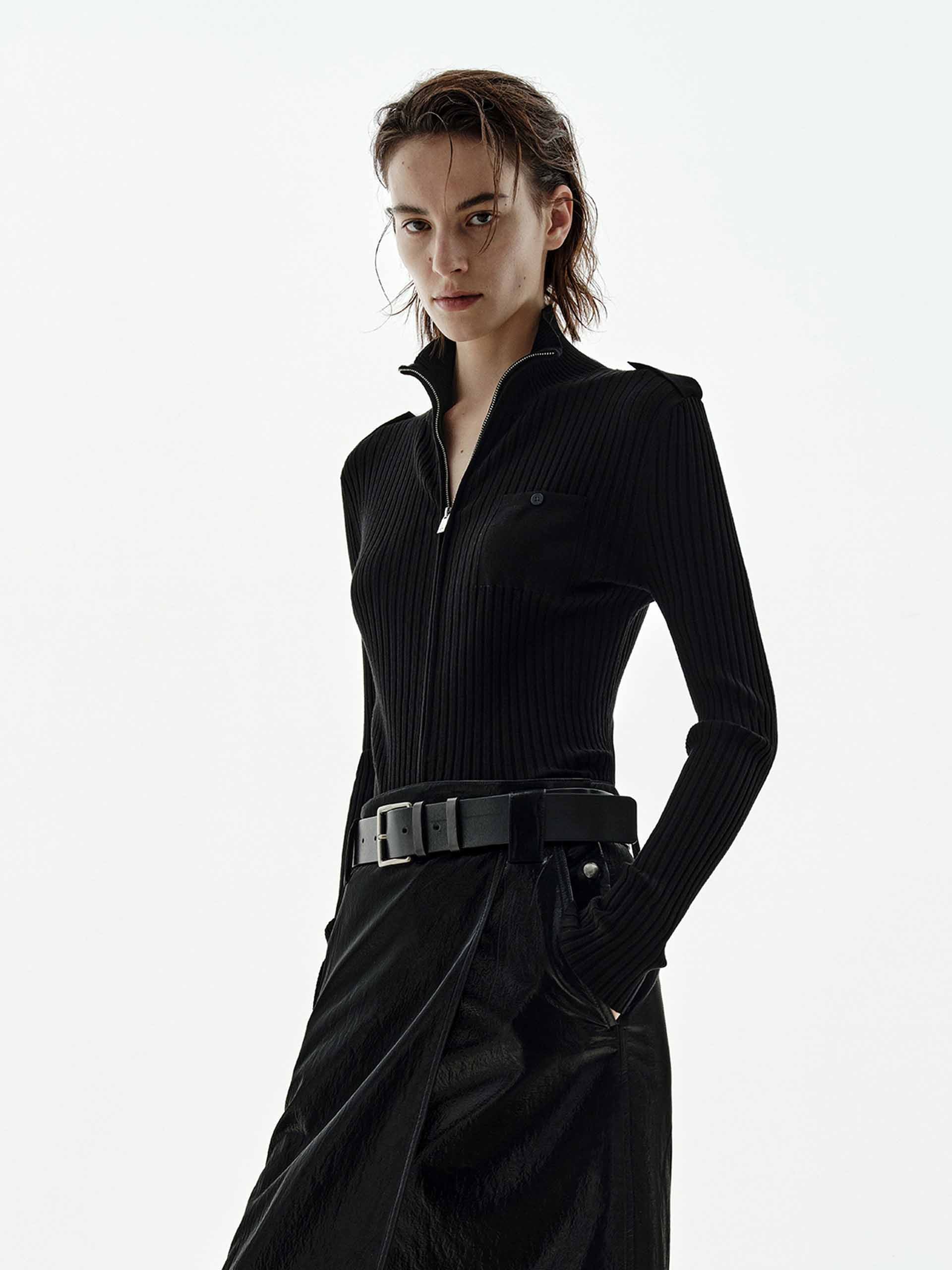 Zip Close Ribbed Cardigan