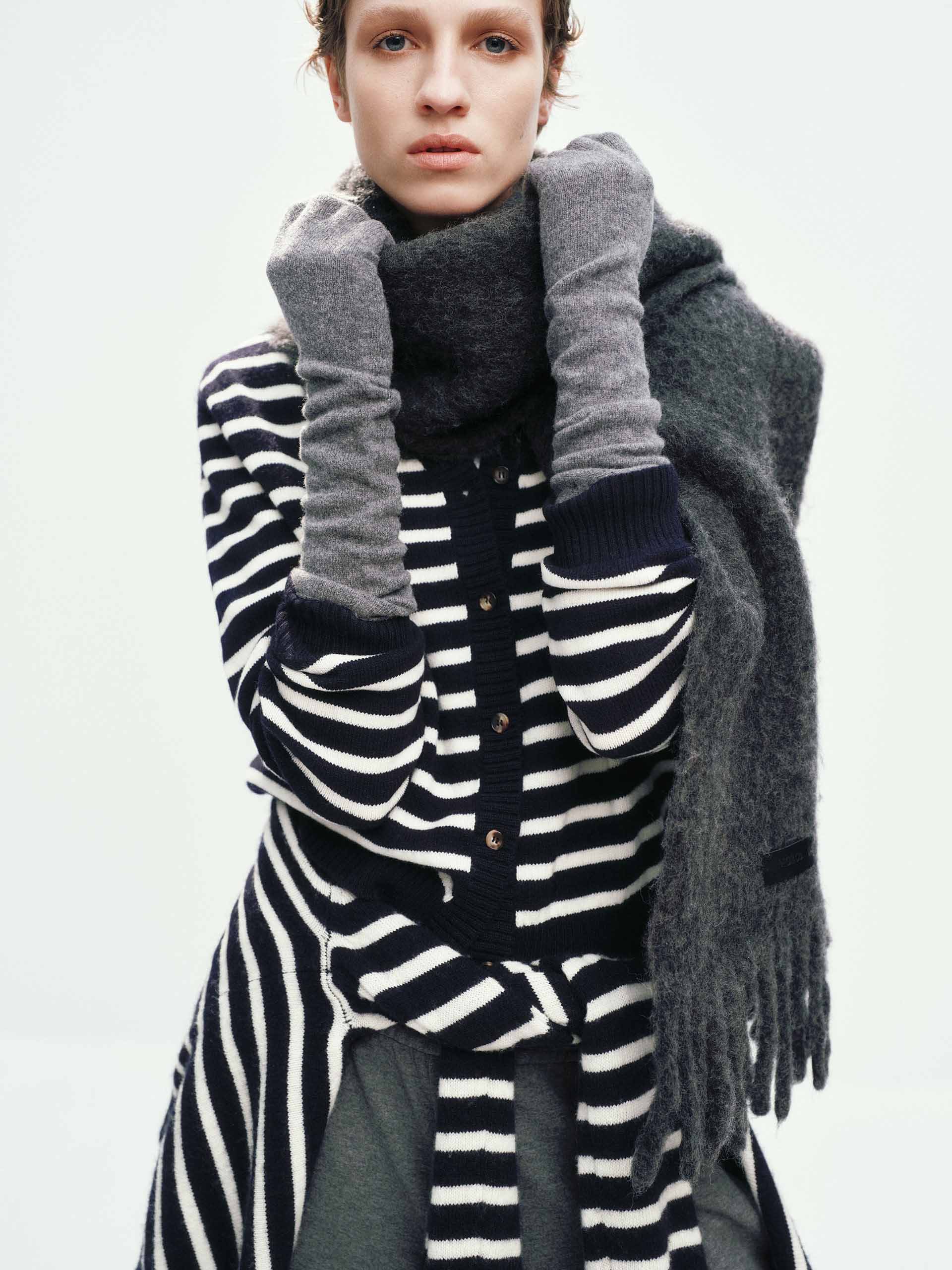 Wool Striped Knit Cardigan
