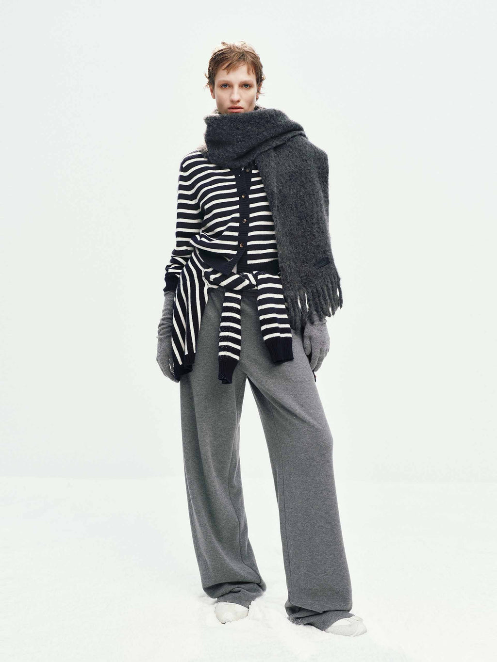 Wool Striped Knit Cardigan