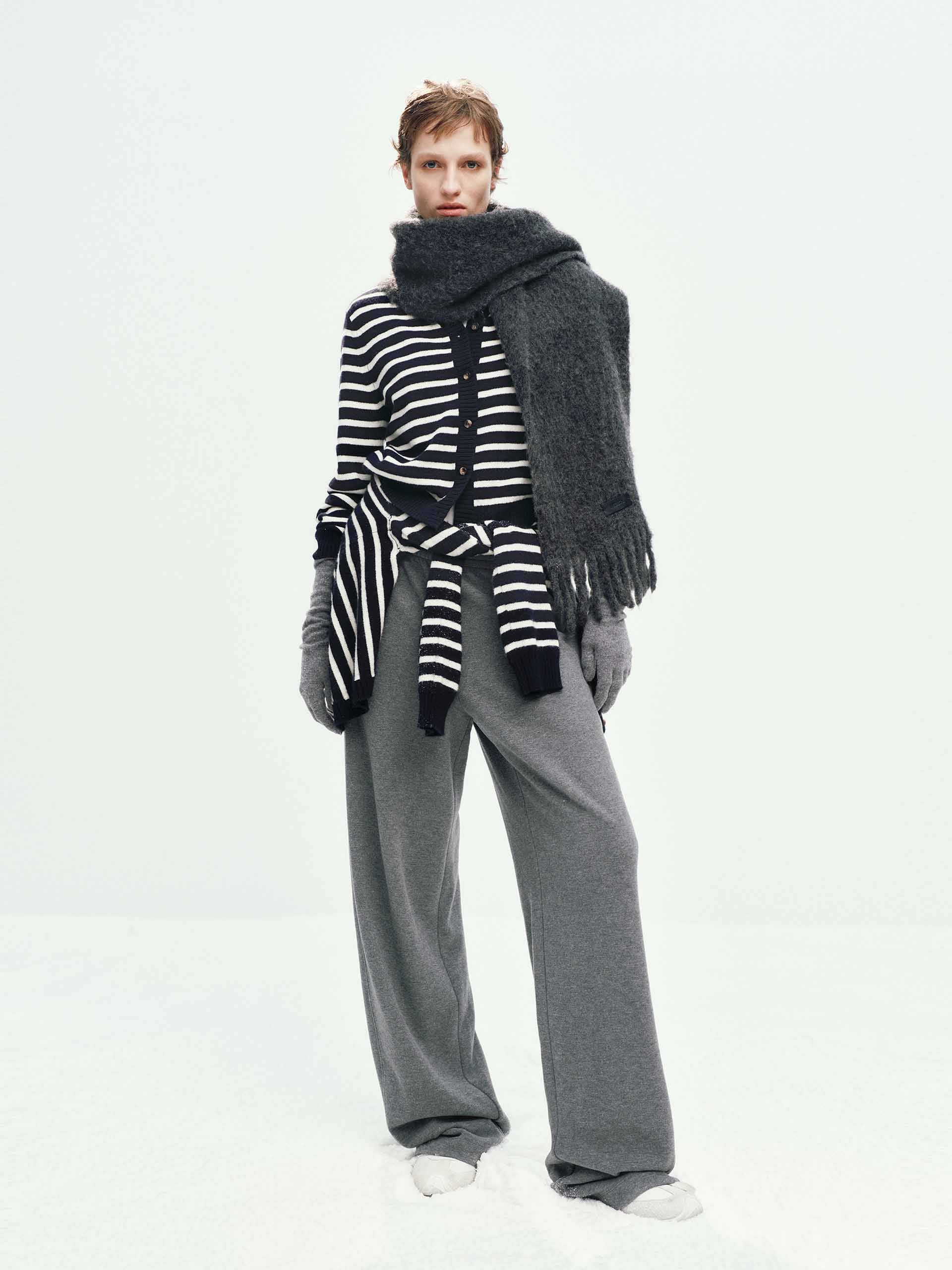 Wool Striped Knit Cardigan