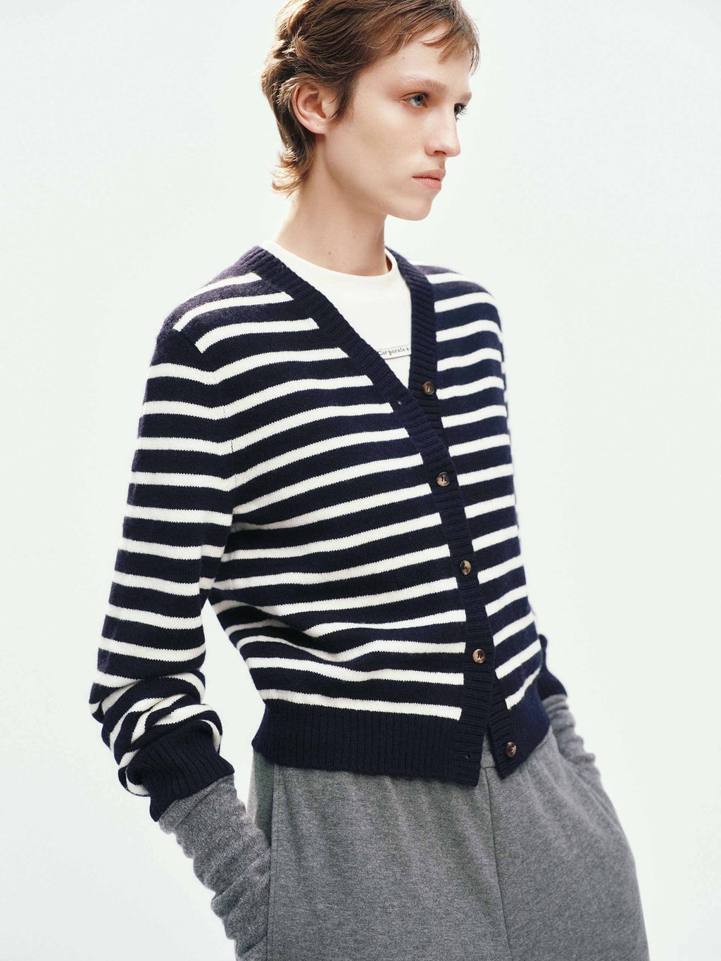 Wool Striped Knit Cardigan