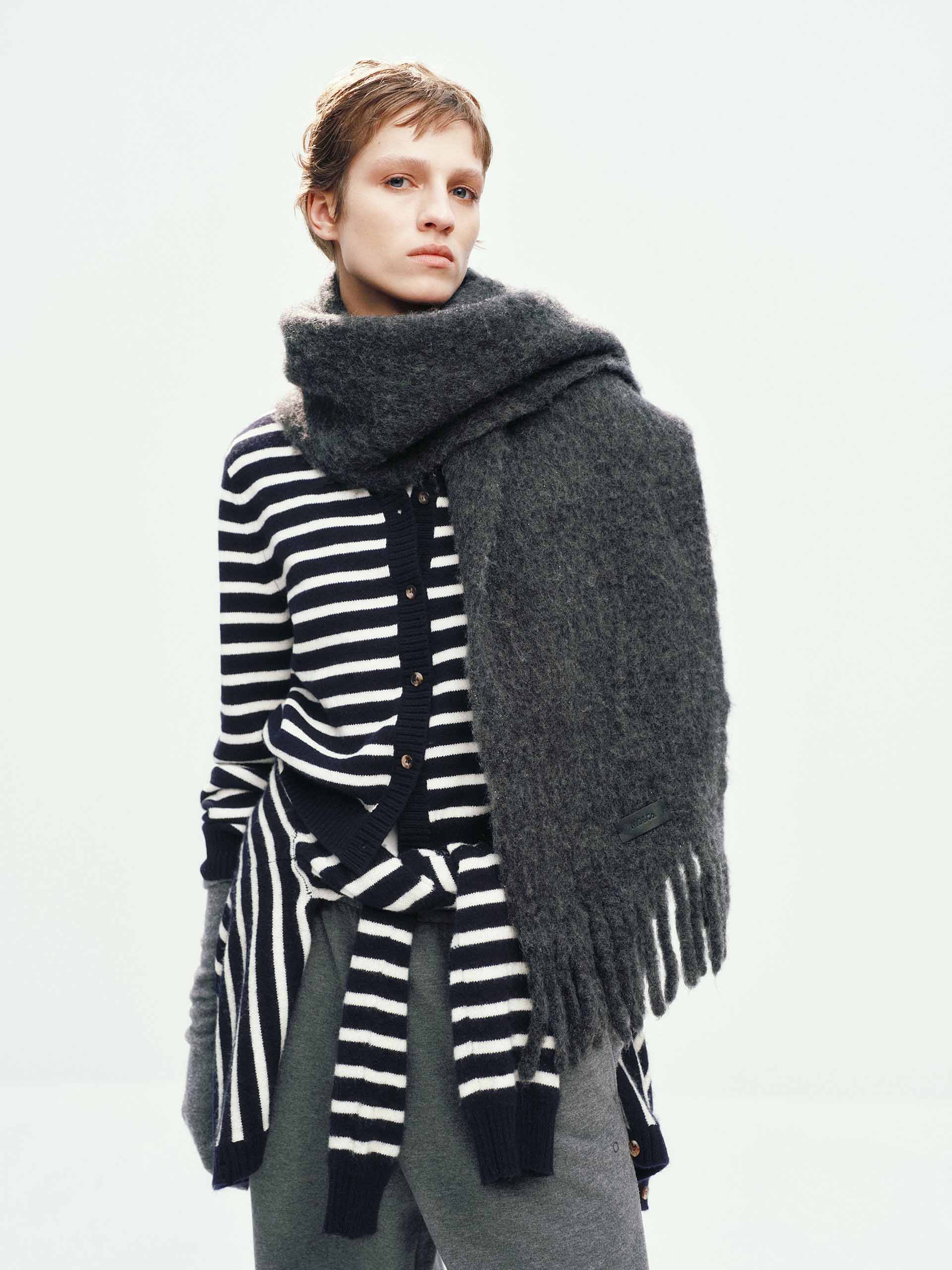 Wool Striped Knit Cardigan