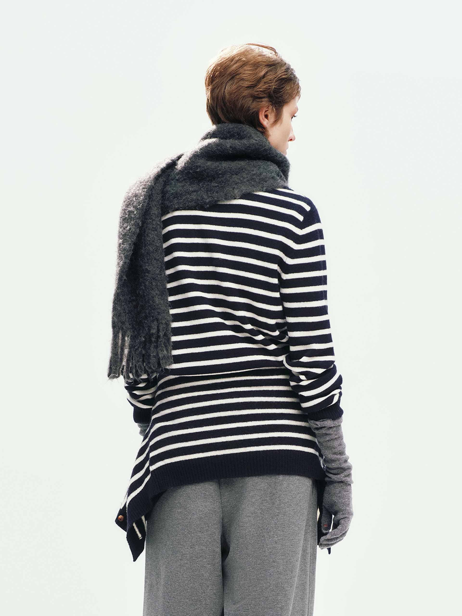 Wool Striped Knit Cardigan