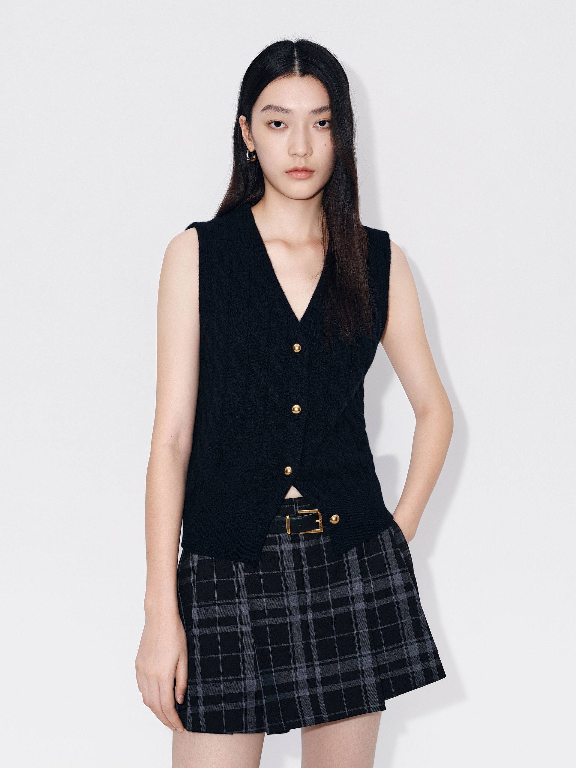 Wool Blend Sleeveless Cardigan