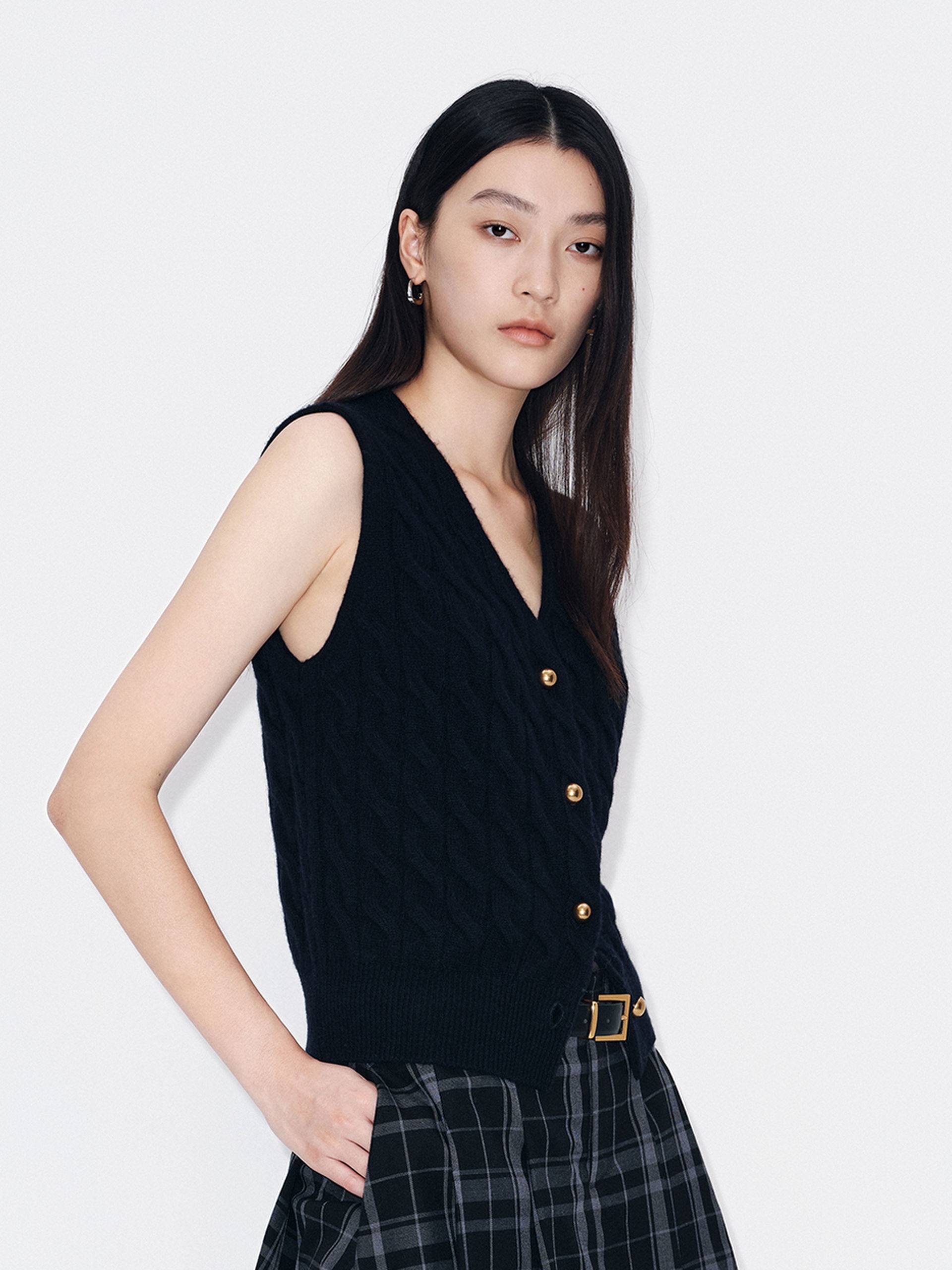 Wool Blend Sleeveless Cardigan