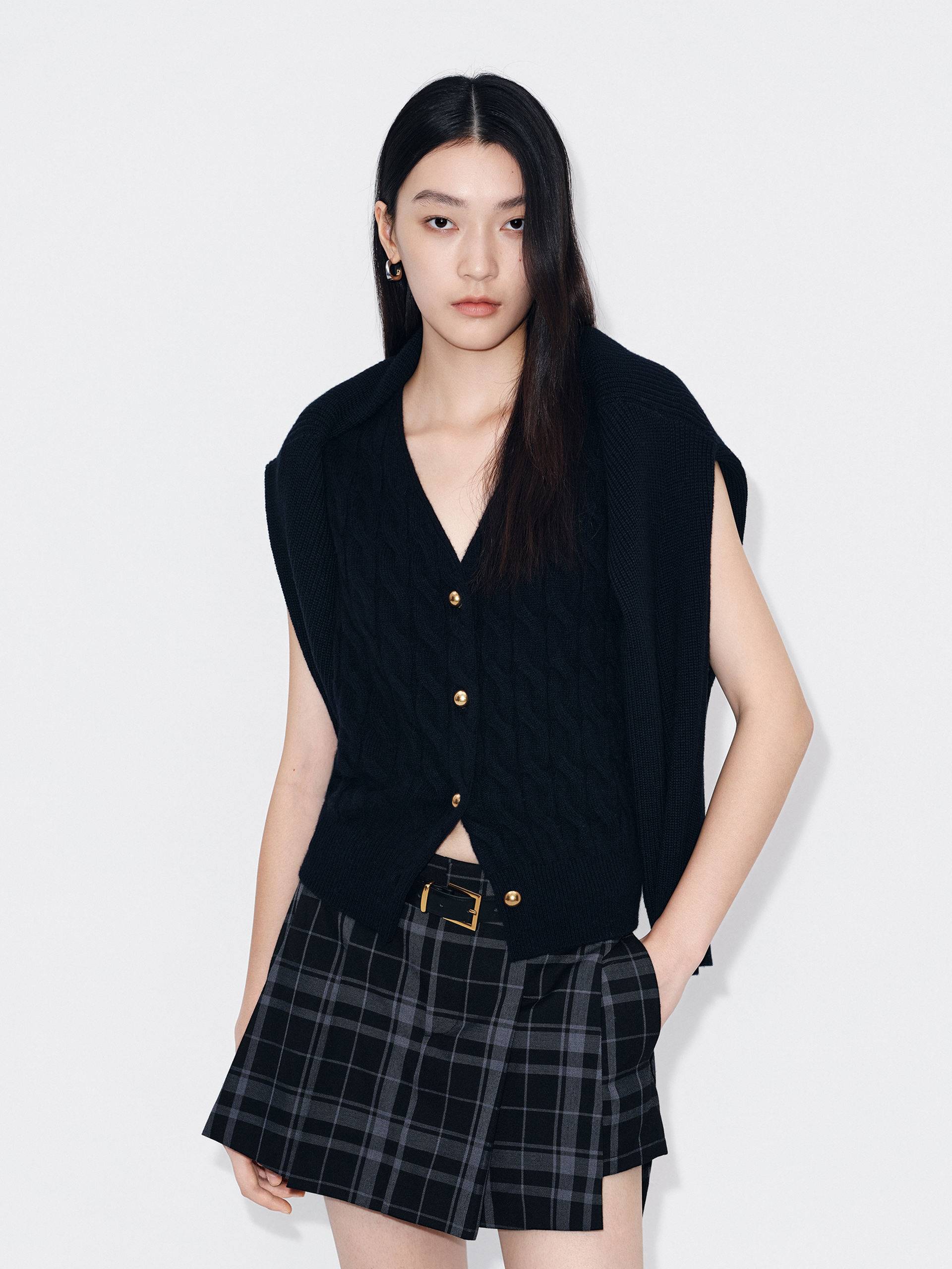 Wool Blend Sleeveless Cardigan