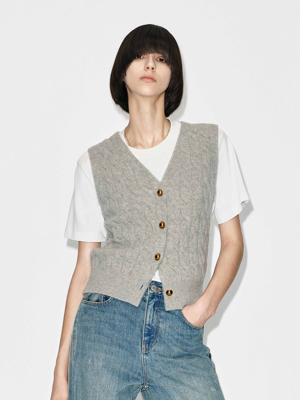 Wool Blend Sleeveless Cardigan