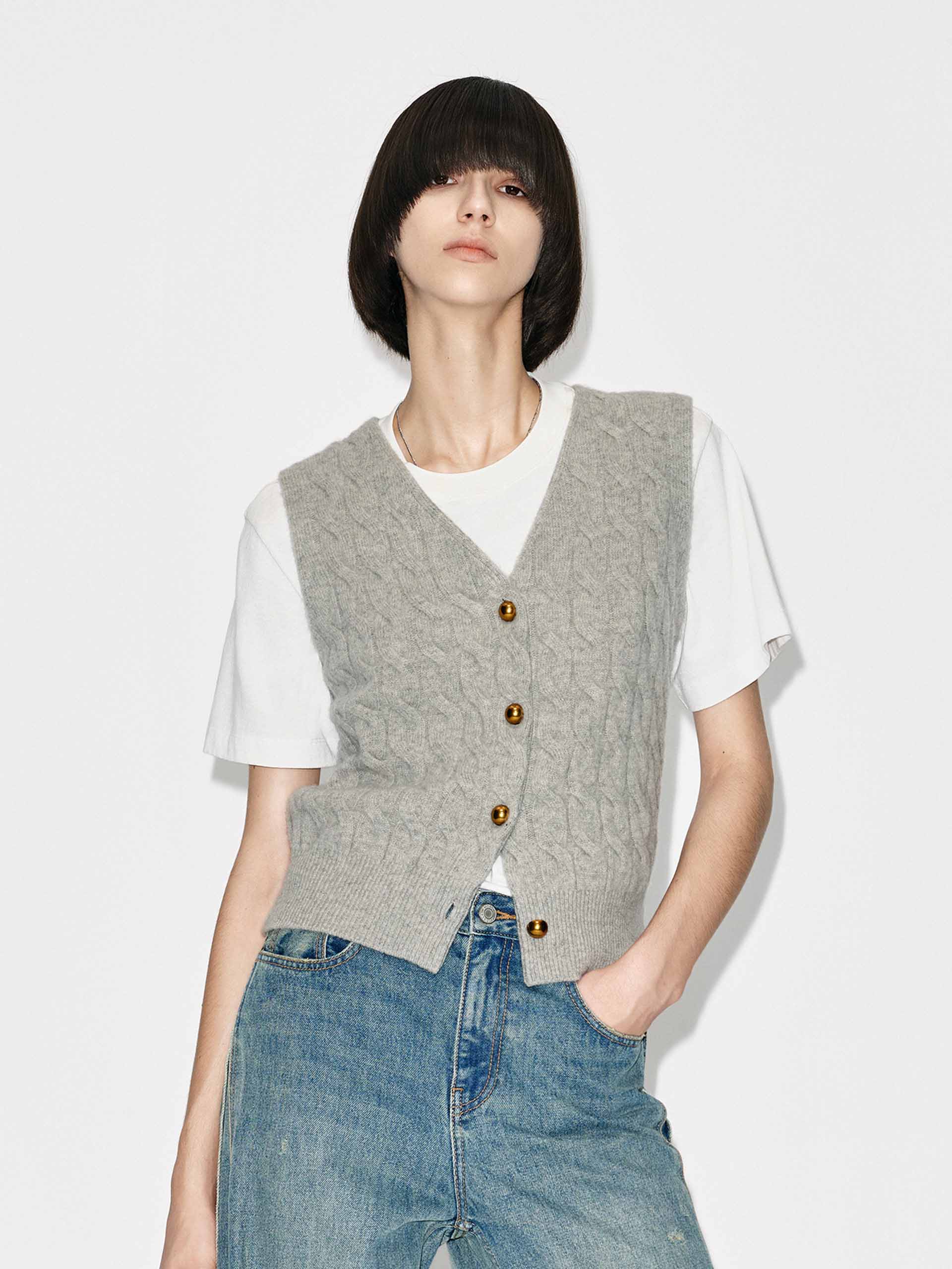 Wool Blend Sleeveless Cardigan