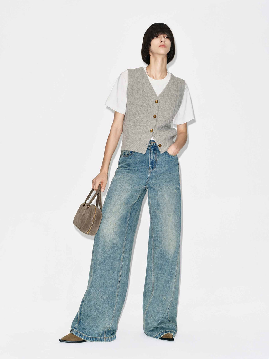 Wool Blend Sleeveless Cardigan