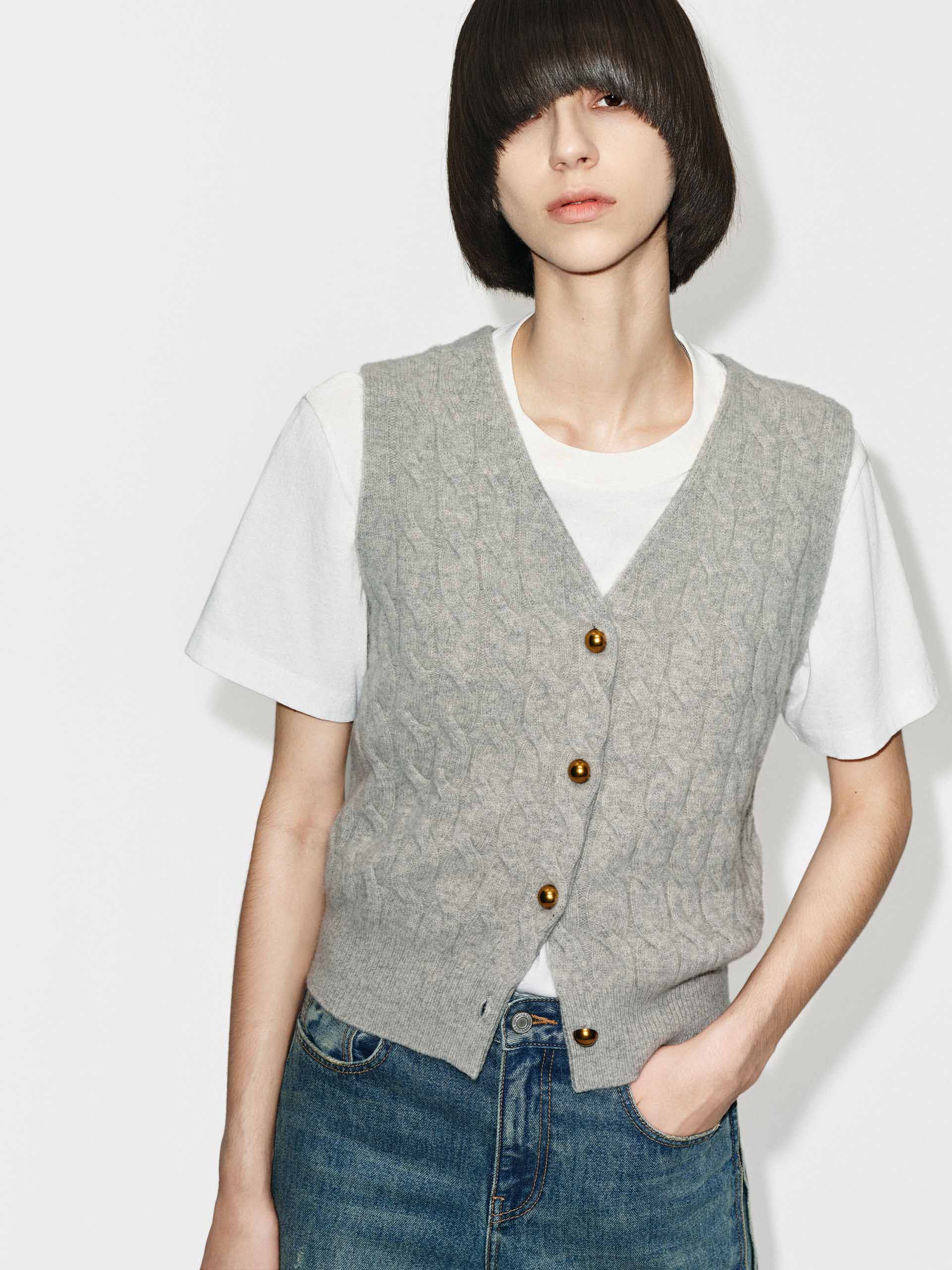 Wool Blend Sleeveless Cardigan