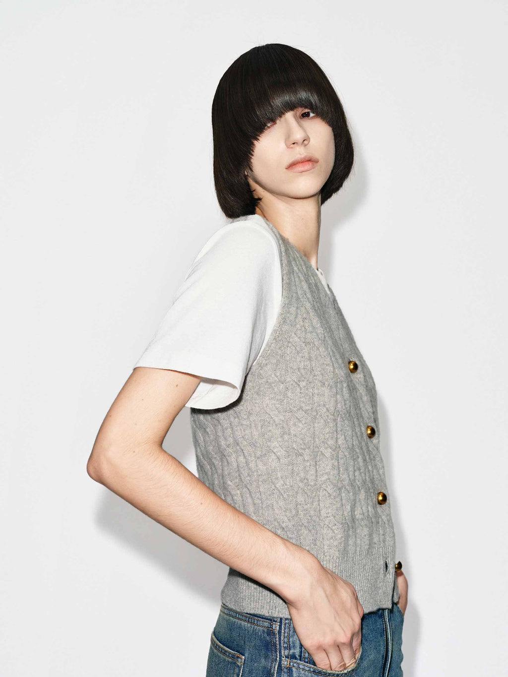 Wool Blend Sleeveless Cardigan