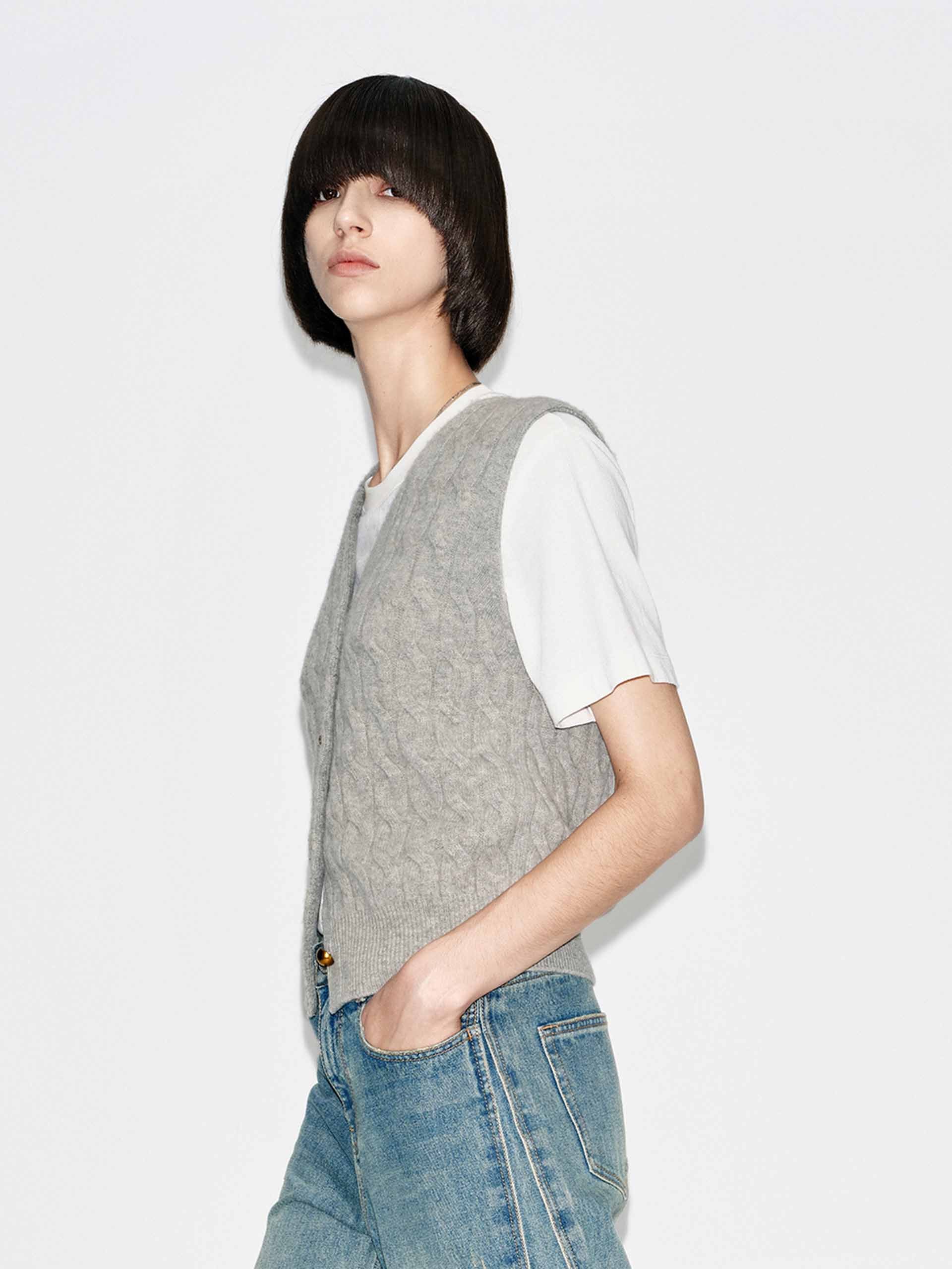 Wool Blend Sleeveless Cardigan