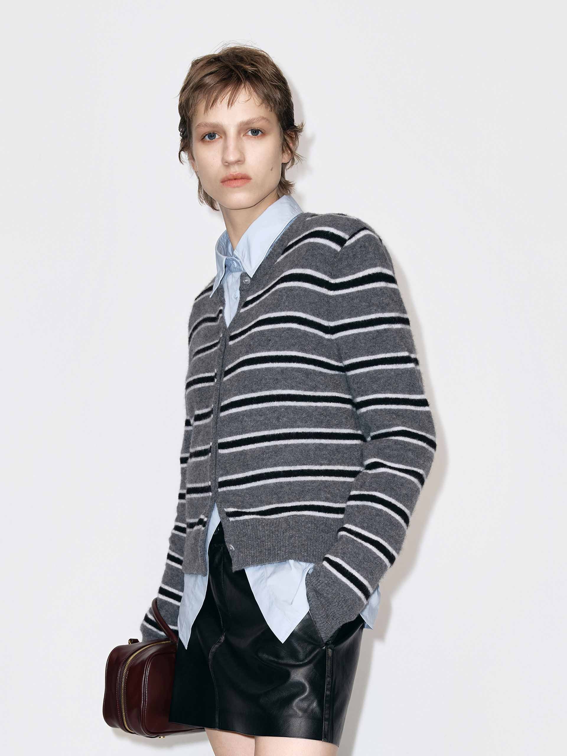 Round Neck Stripe Cardigan