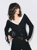 Contrast Collar Wool Cardigan