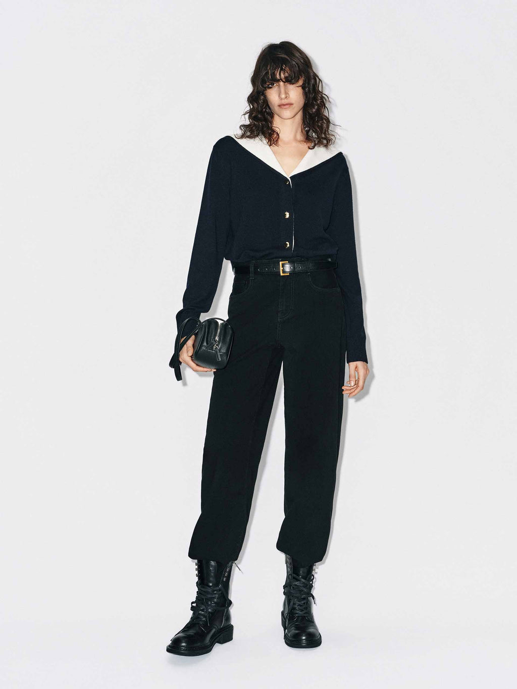 Contrast Collar Wool Cardigan