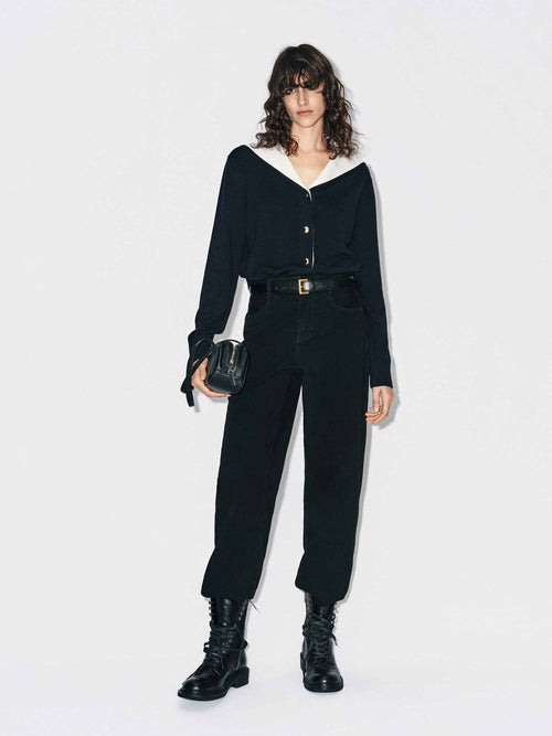 Contrast Collar Wool Cardigan