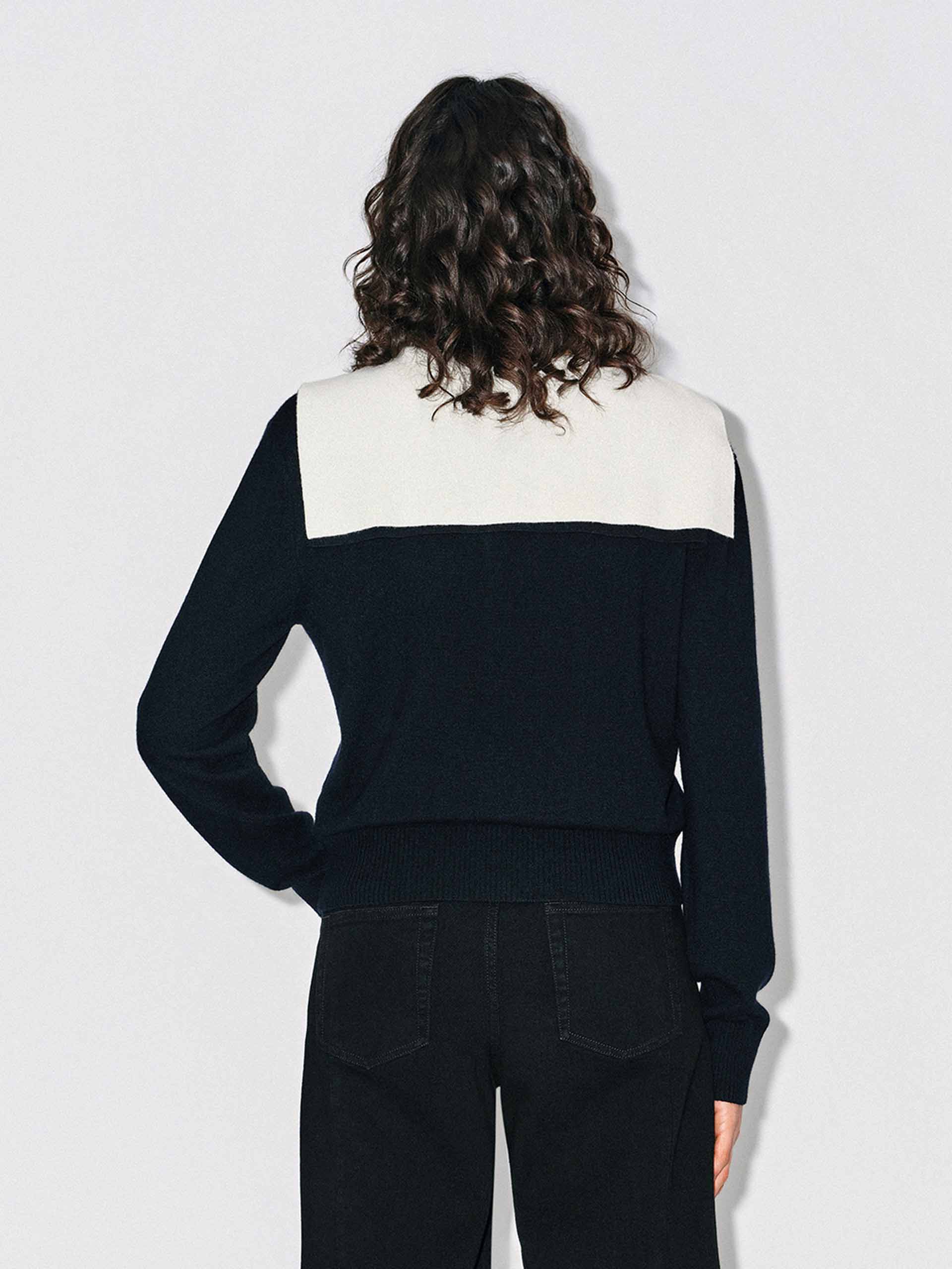 Contrast Collar Wool Cardigan