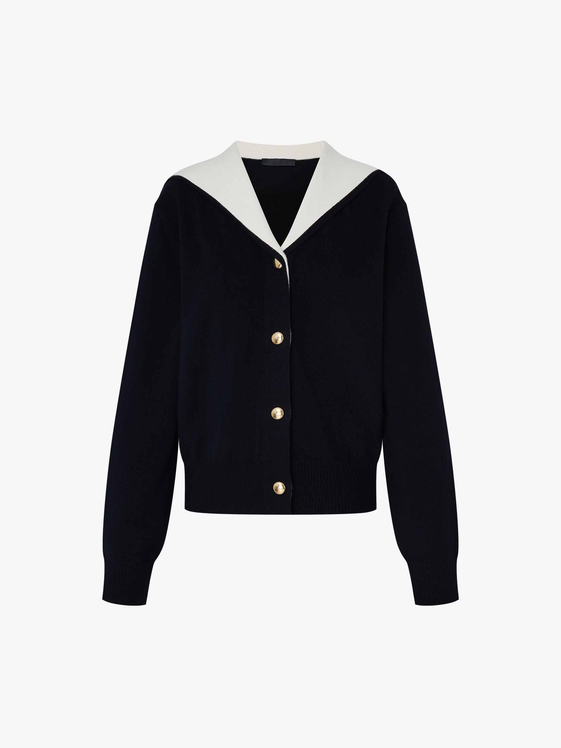Contrast Collar Wool Cardigan