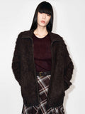 Knitted Furry Zipper Cardigan