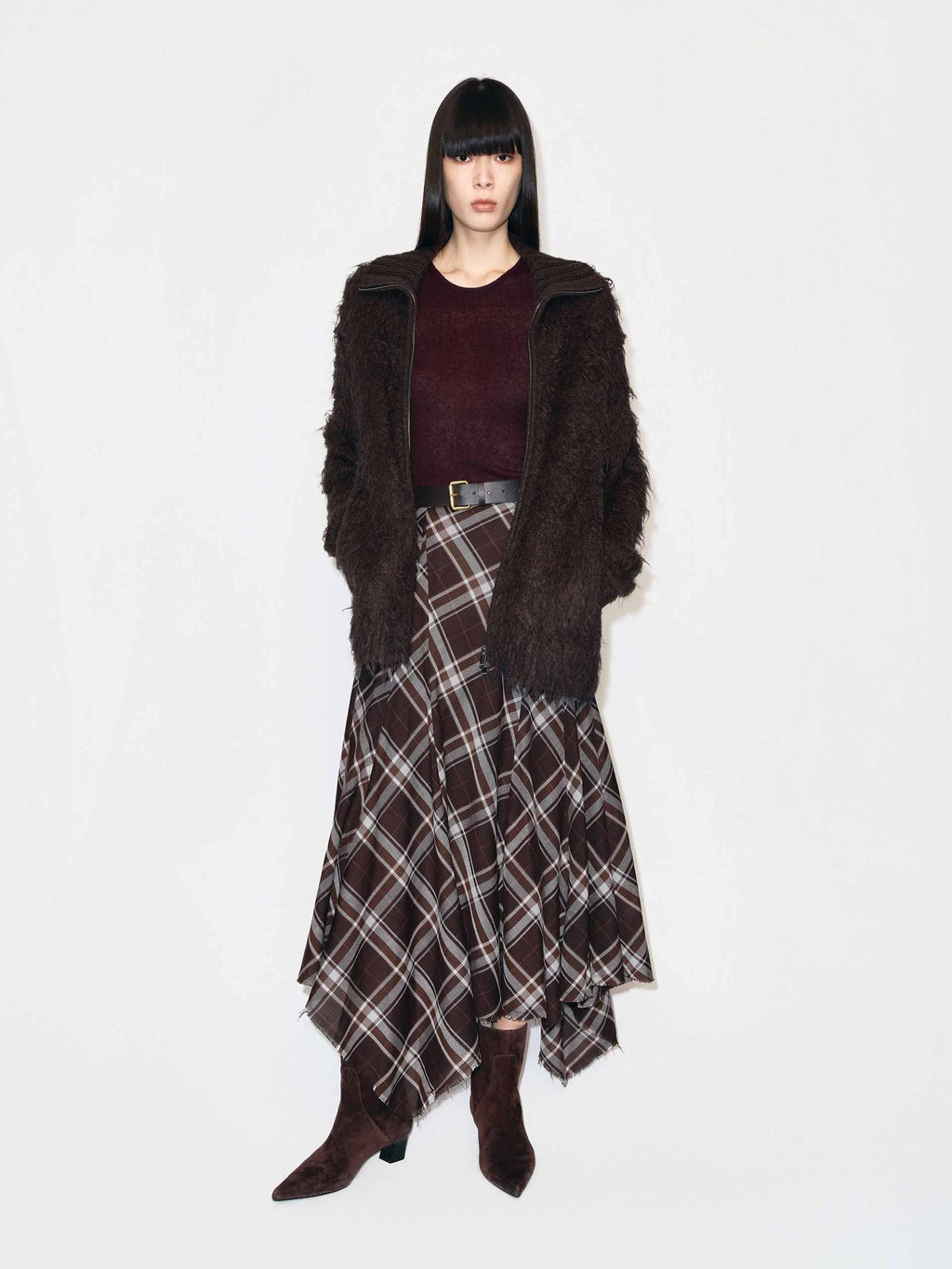 Knitted Furry Zipper Cardigan