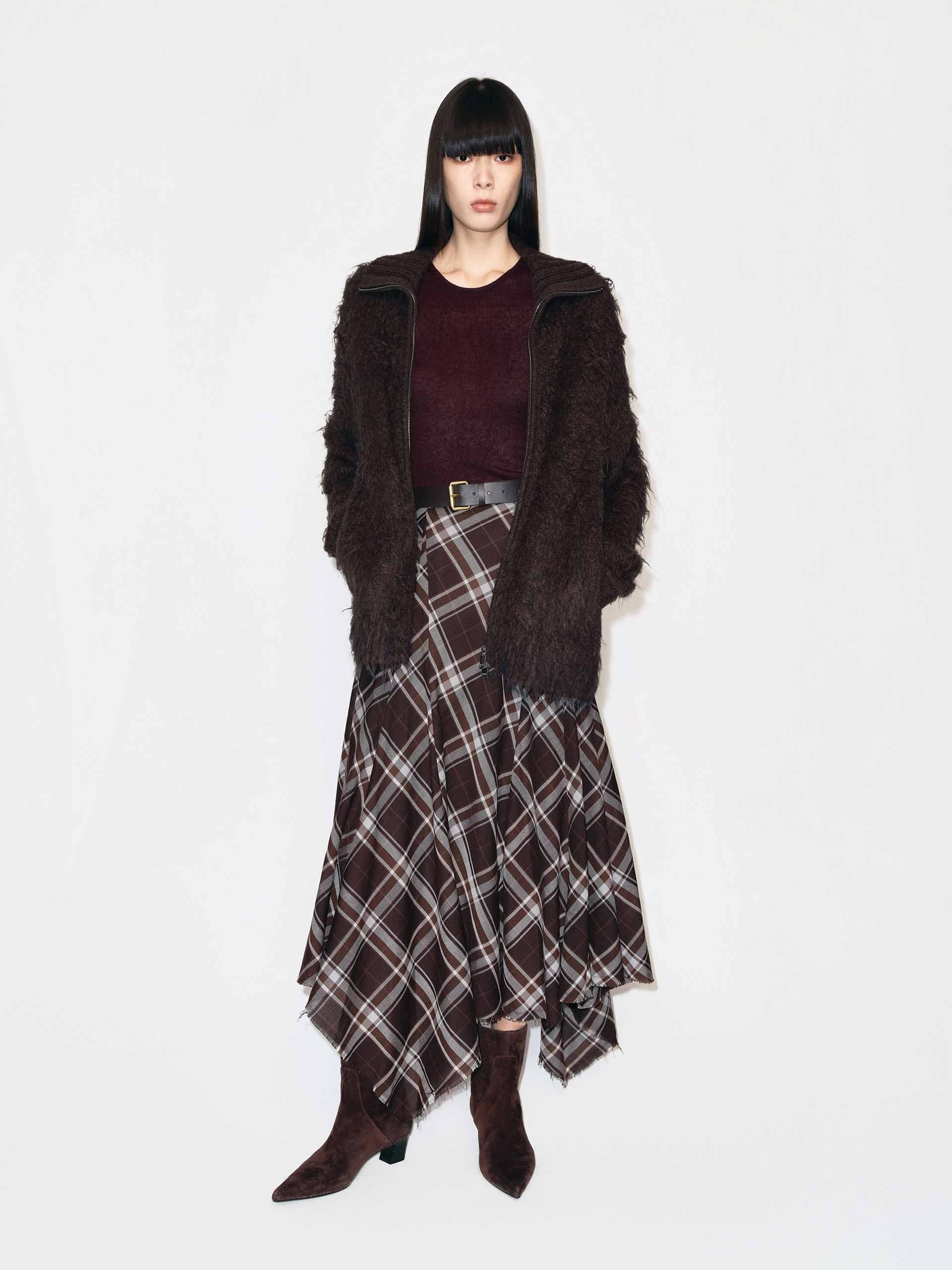 Knitted Furry Zipper Cardigan