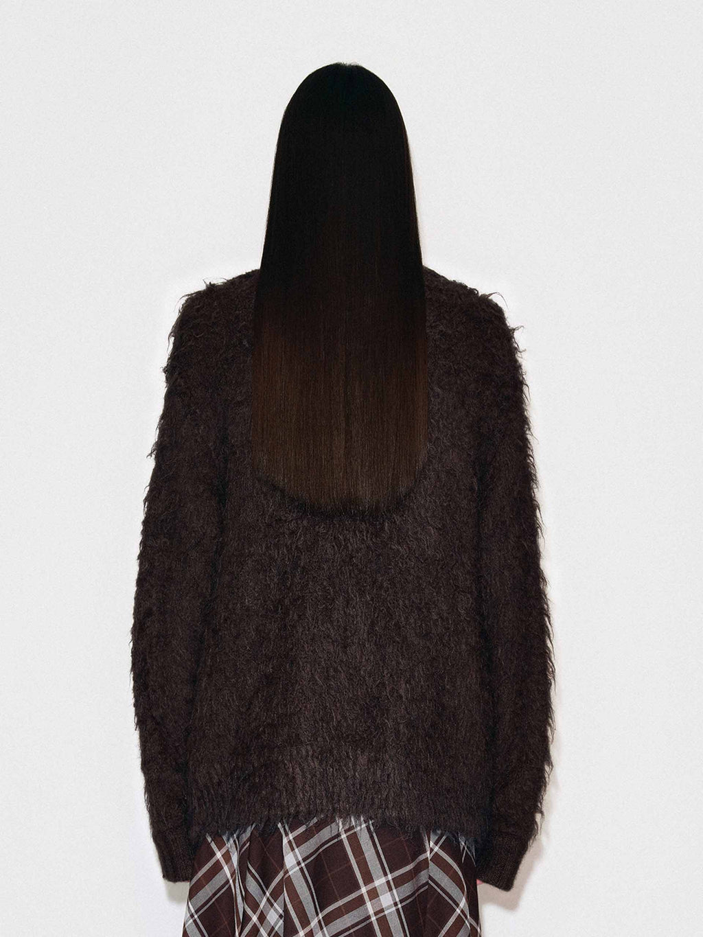 Knitted Furry Zipper Cardigan