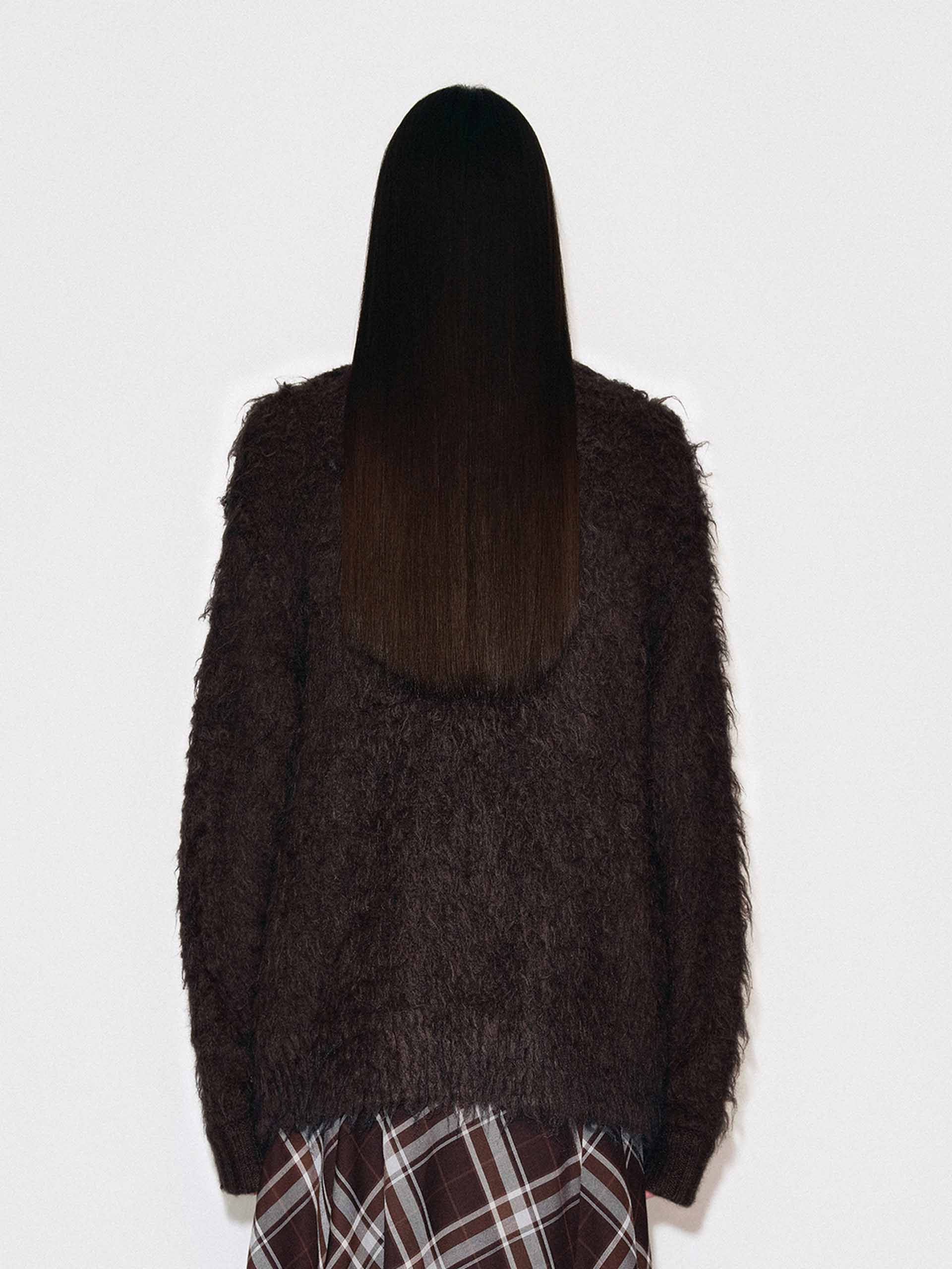 Knitted Furry Zipper Cardigan