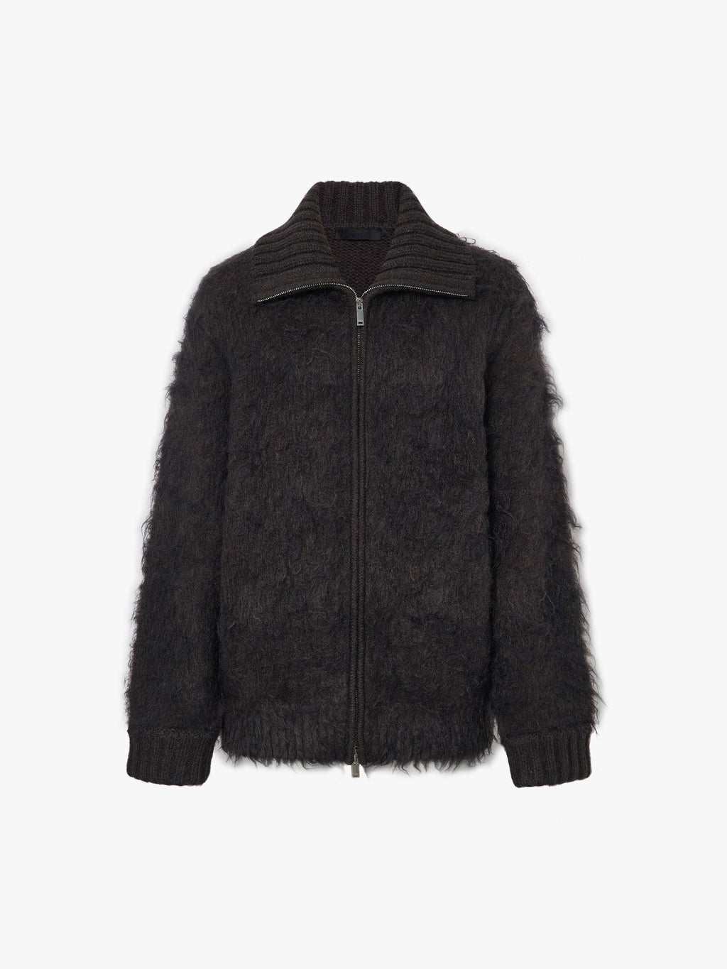 Knitted Furry Zipper Cardigan