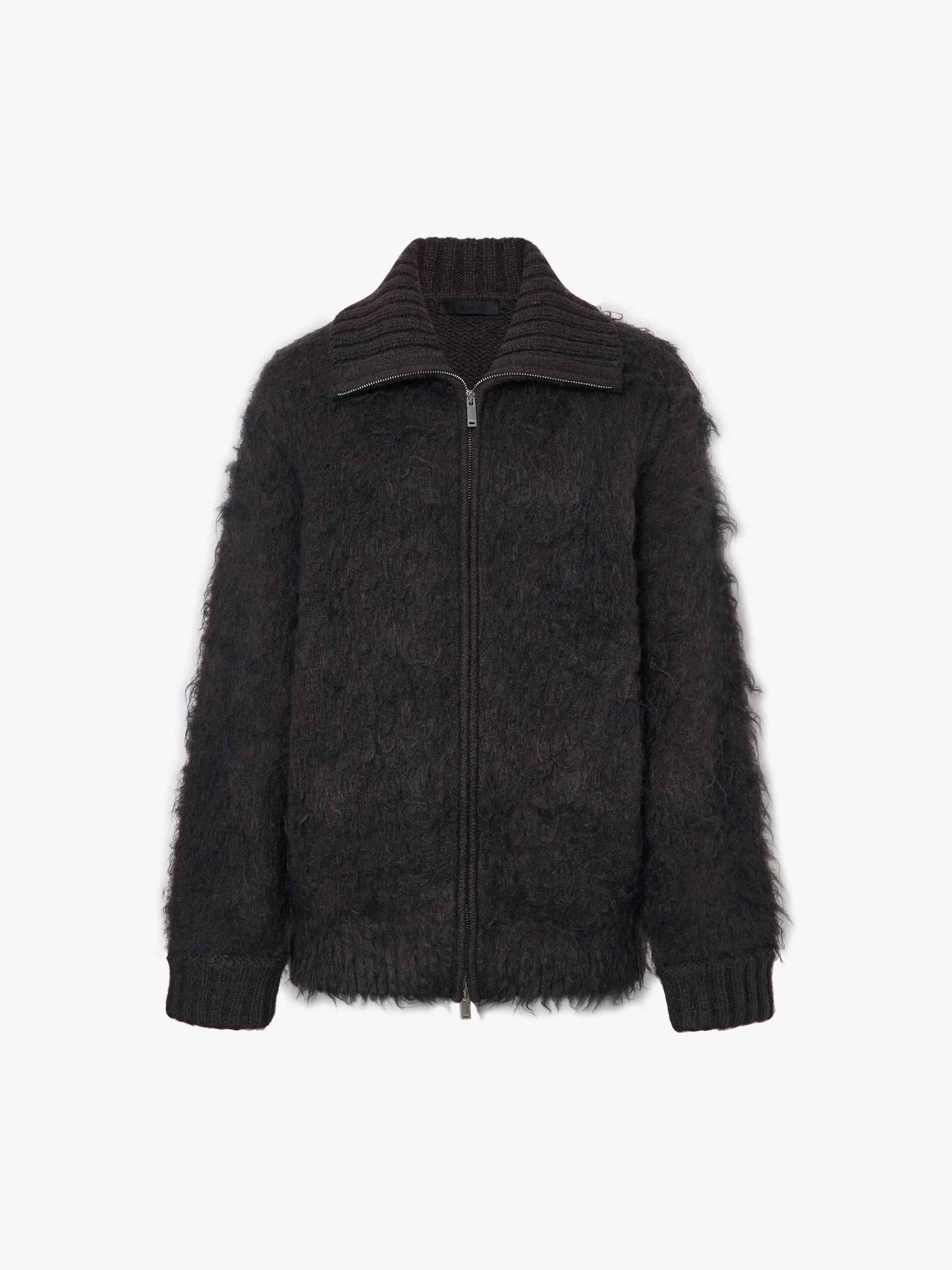 Knitted Furry Zipper Cardigan