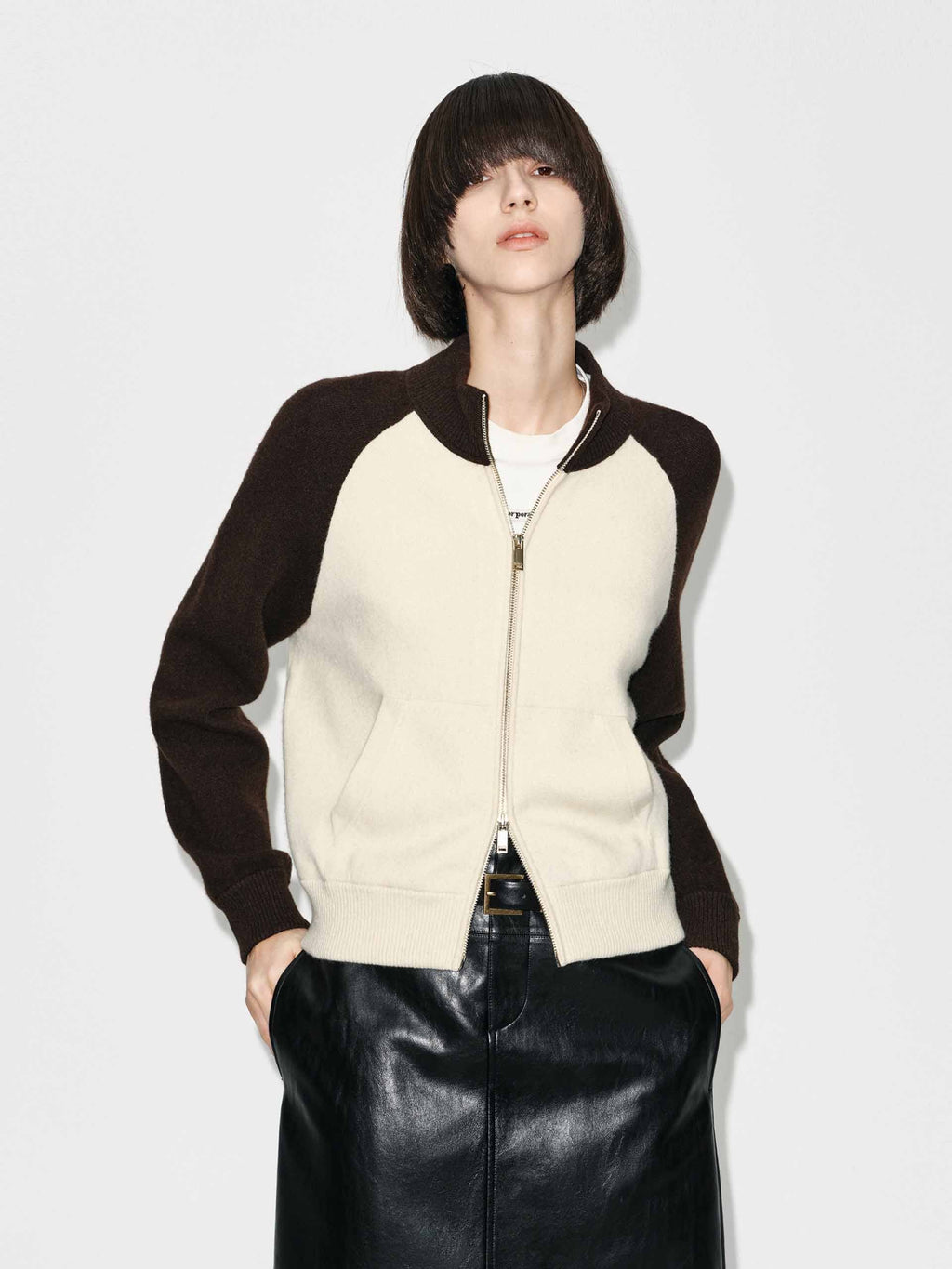 Contrast Wool Blend Cardigan