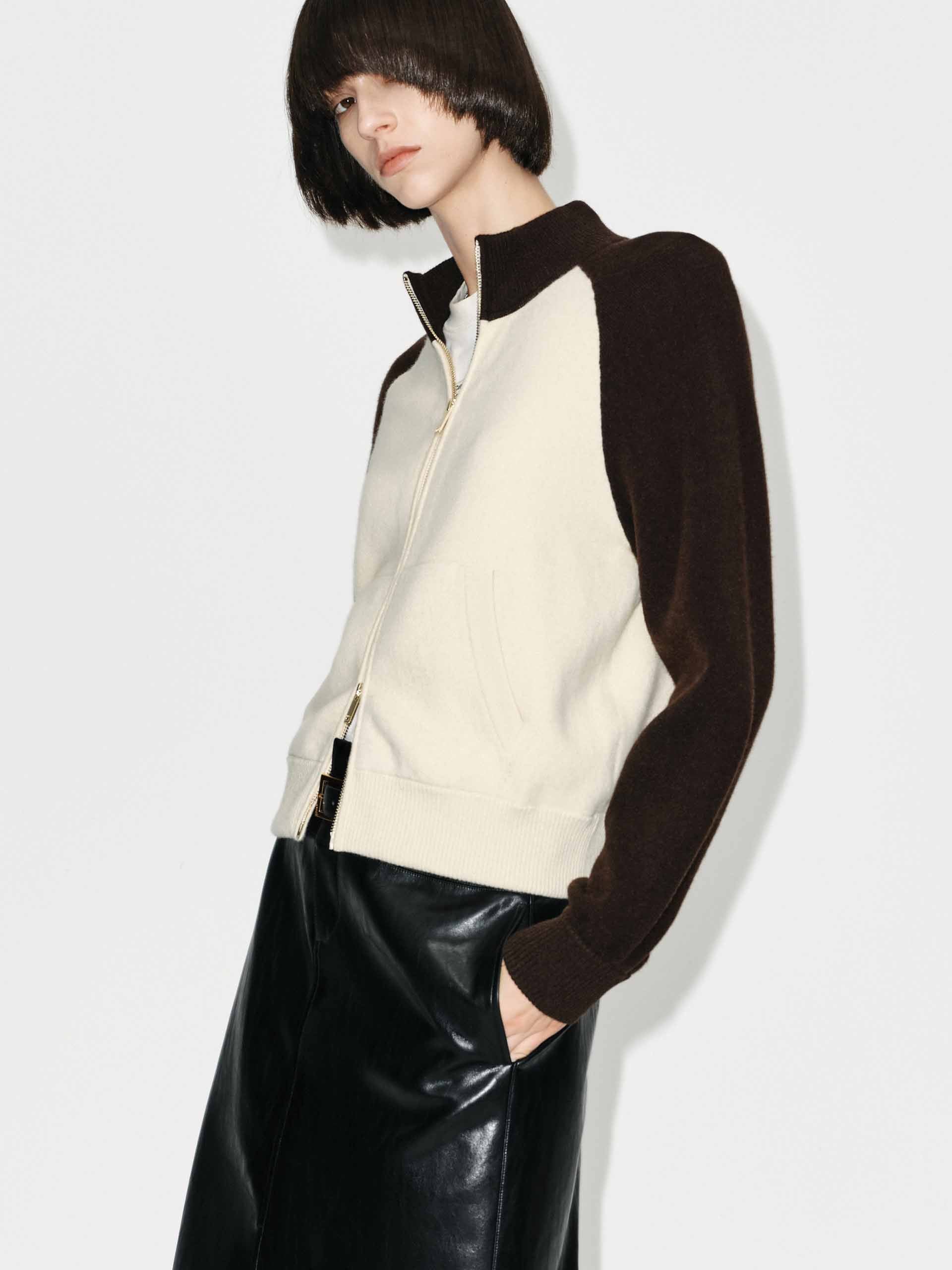 Contrast Wool Blend Cardigan