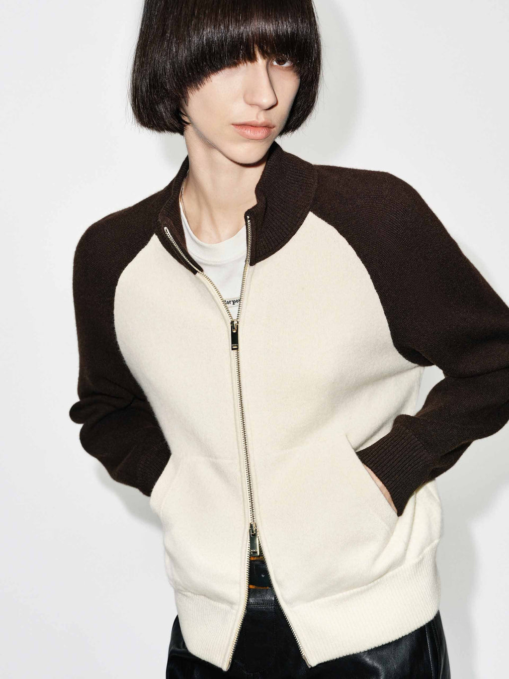 Contrast Wool Blend Cardigan