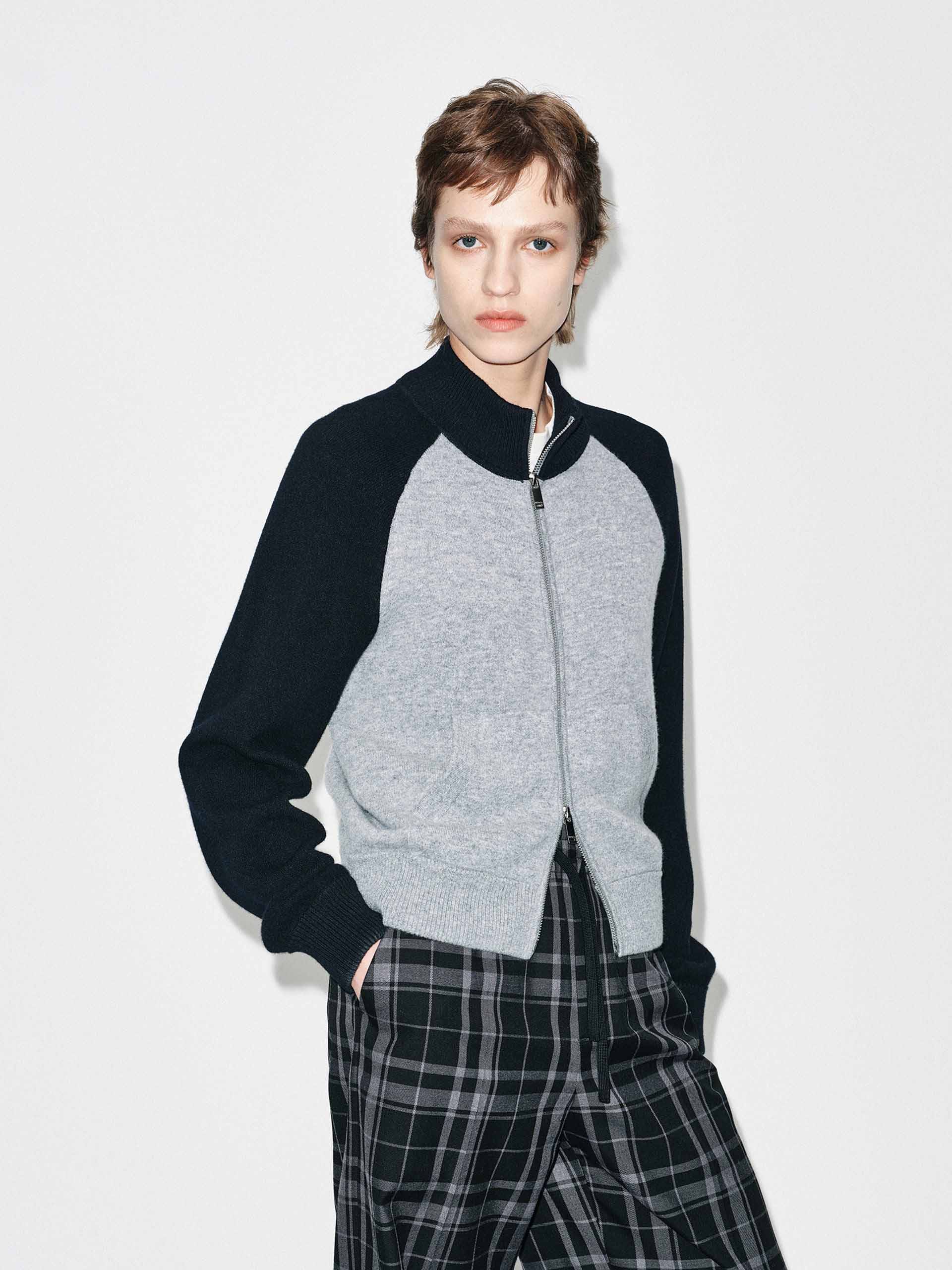 Contrast Wool Blend Cardigan