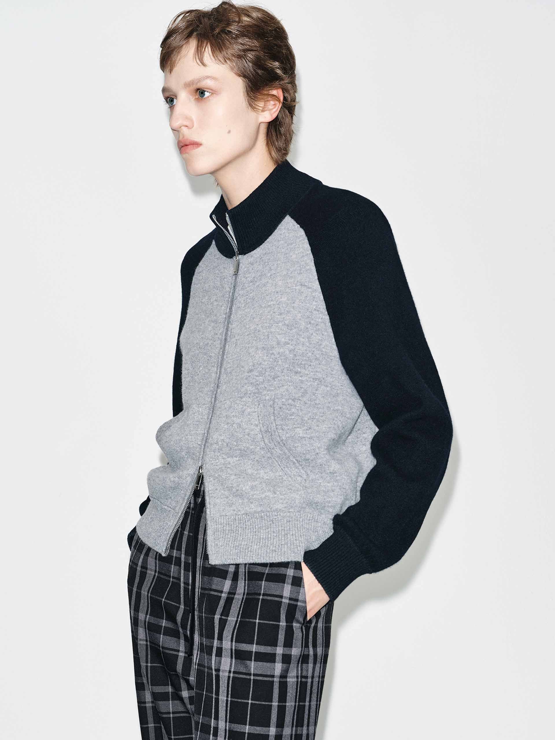 Contrast Wool Blend Cardigan