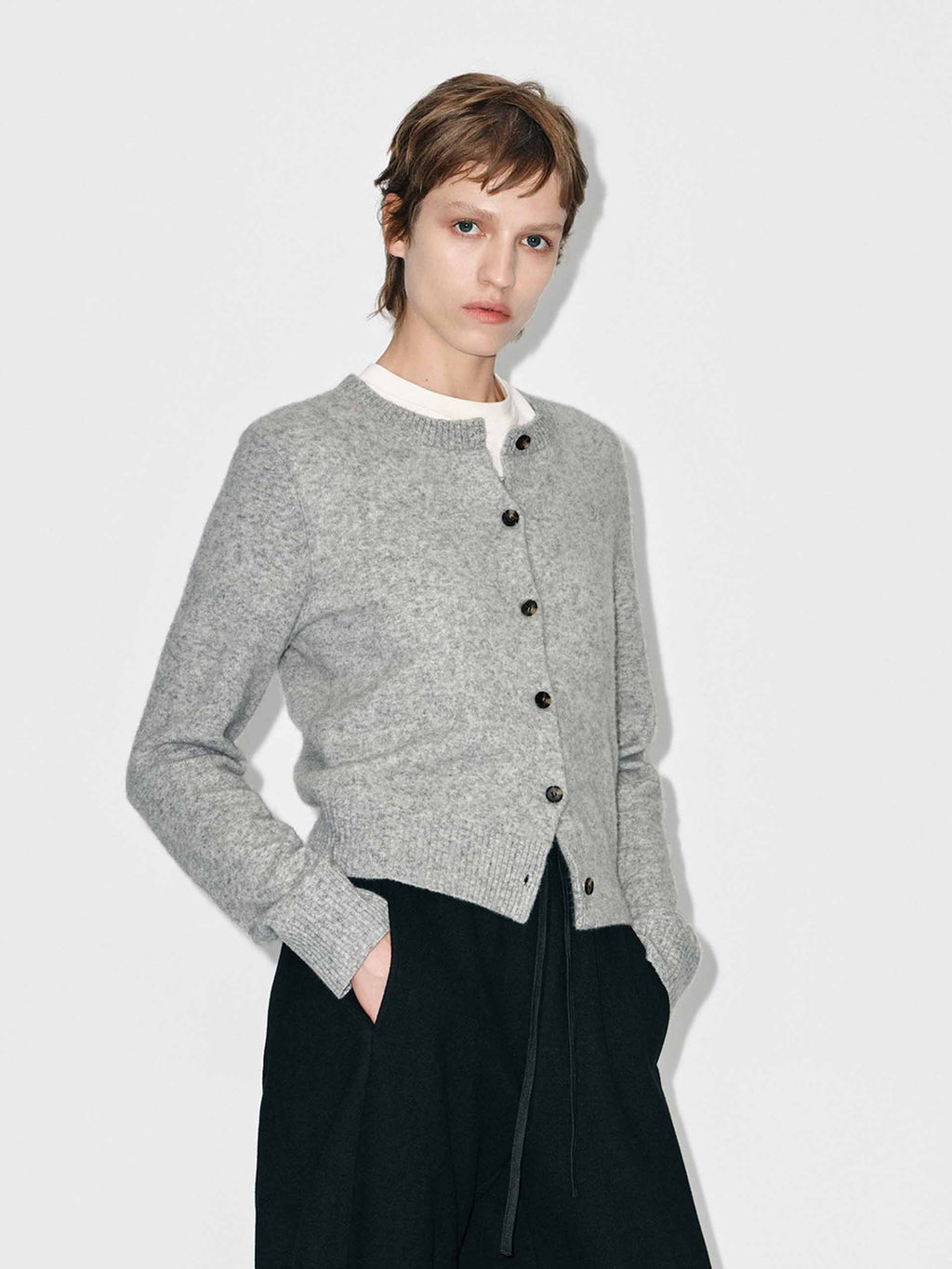 Cropped Round Neck Cardigan