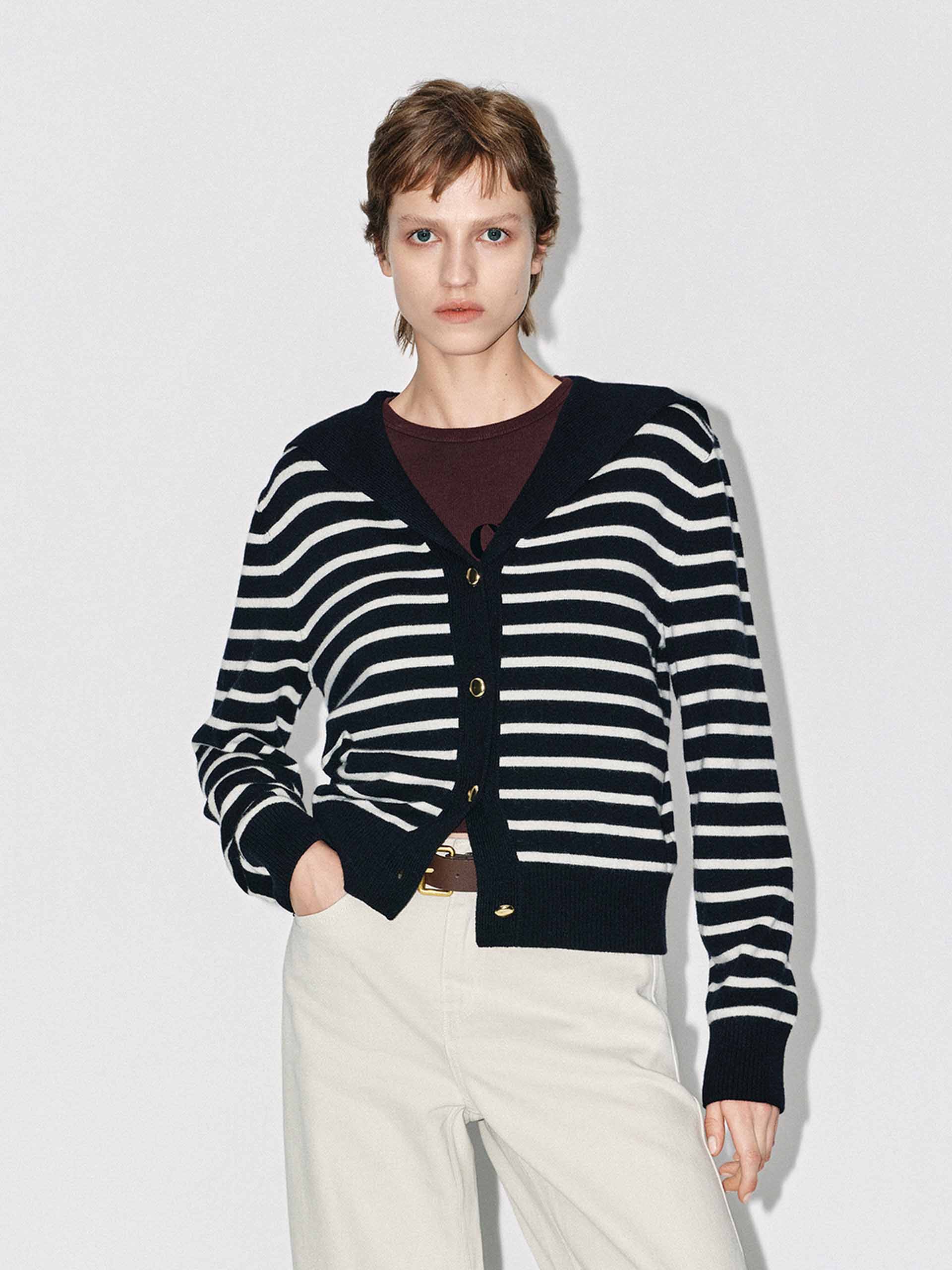 Wool Blend Striped Cardigan