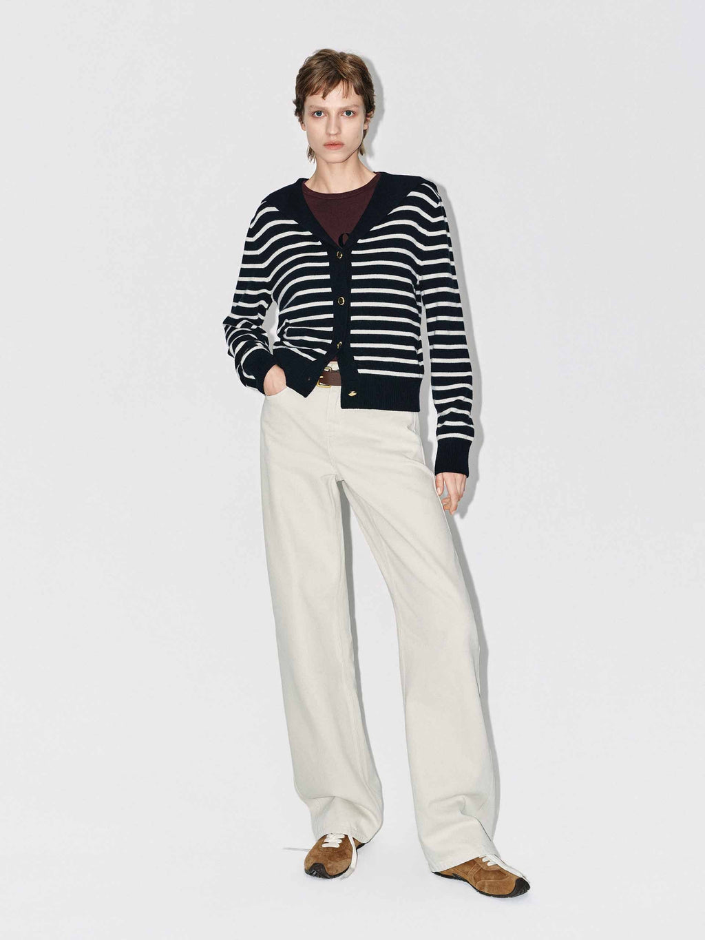 Wool Blend Striped Cardigan